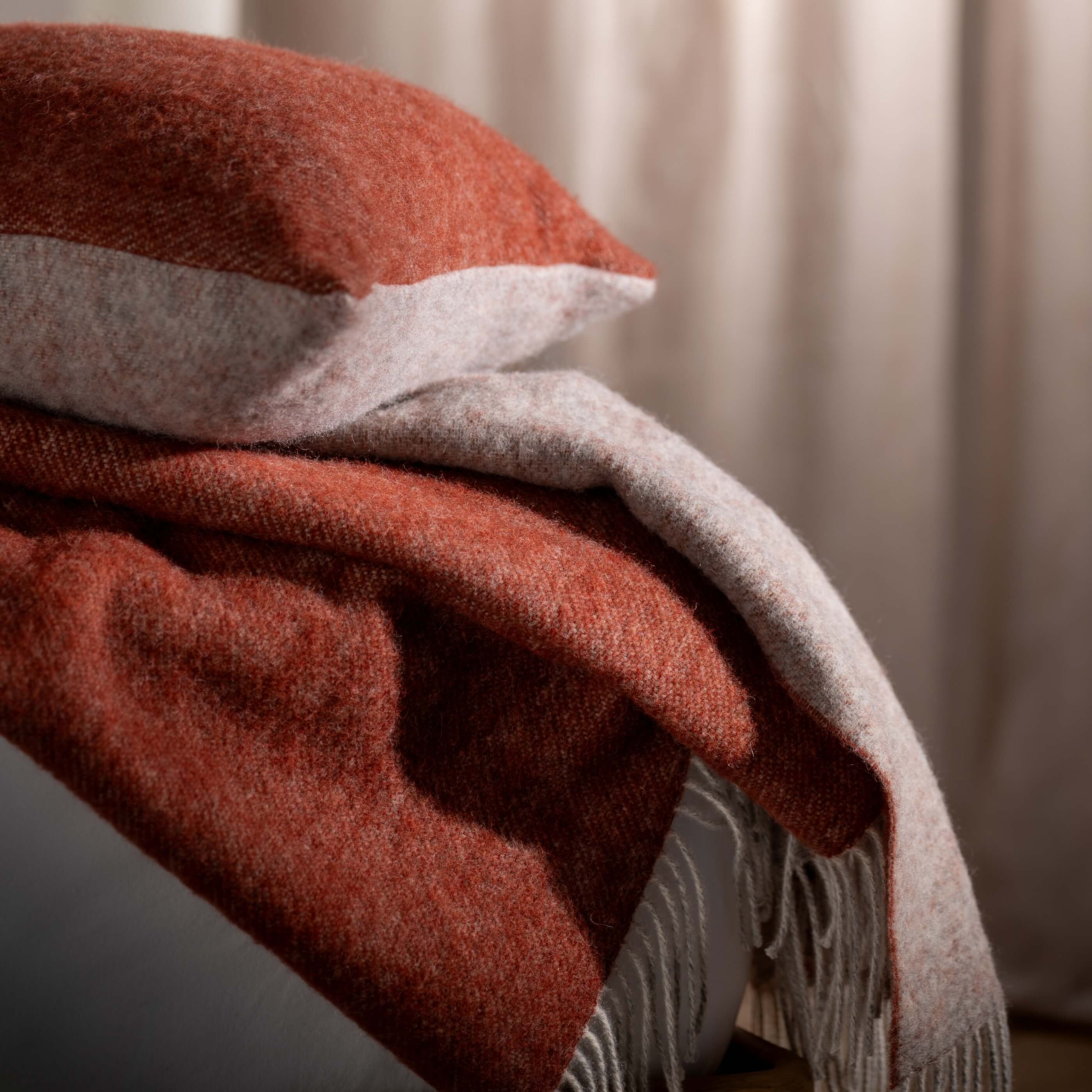 Burnt Orange Reversible Pure Wool Cushions - Image 3