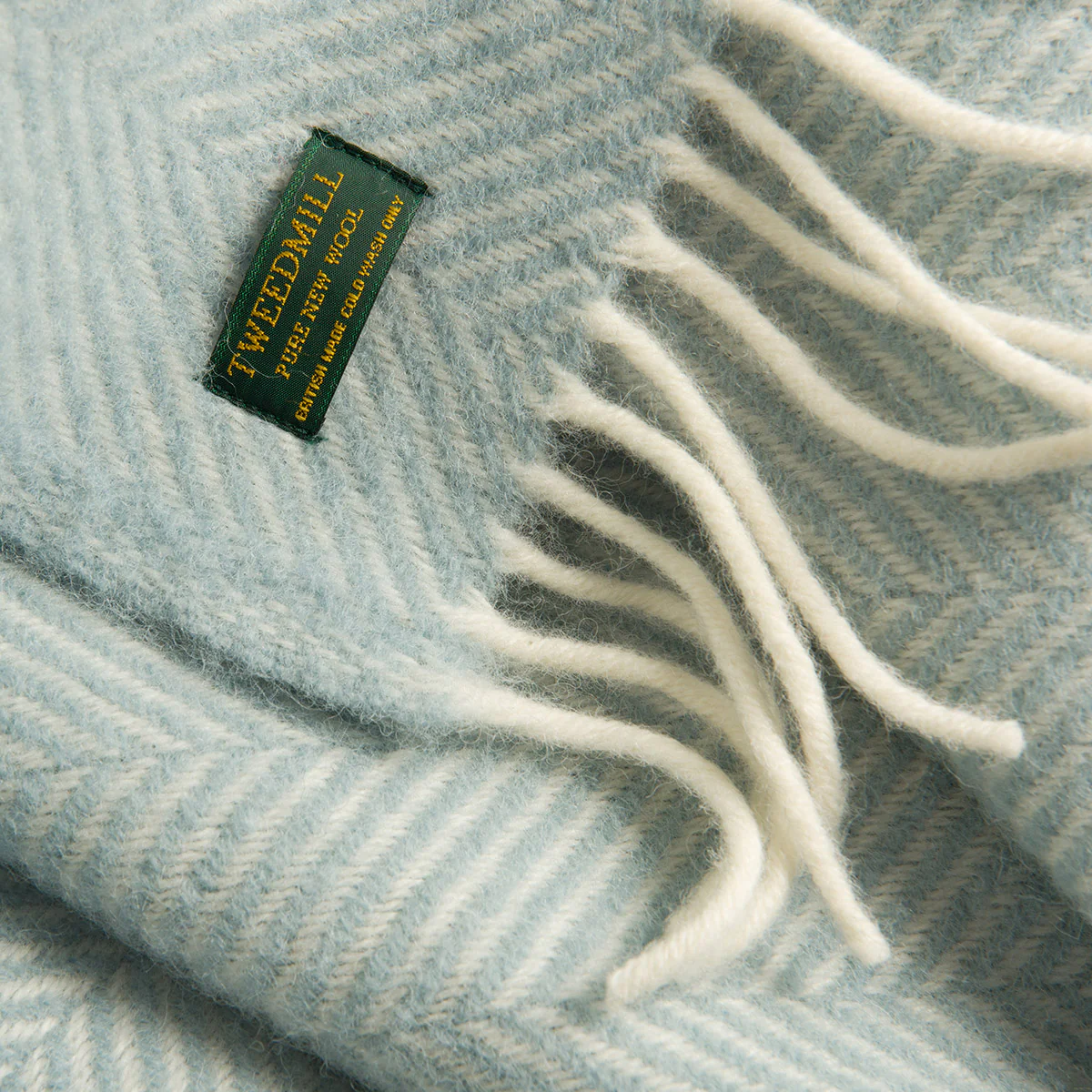 Duck Egg Herringbone Pure Wool Throw - Image 4