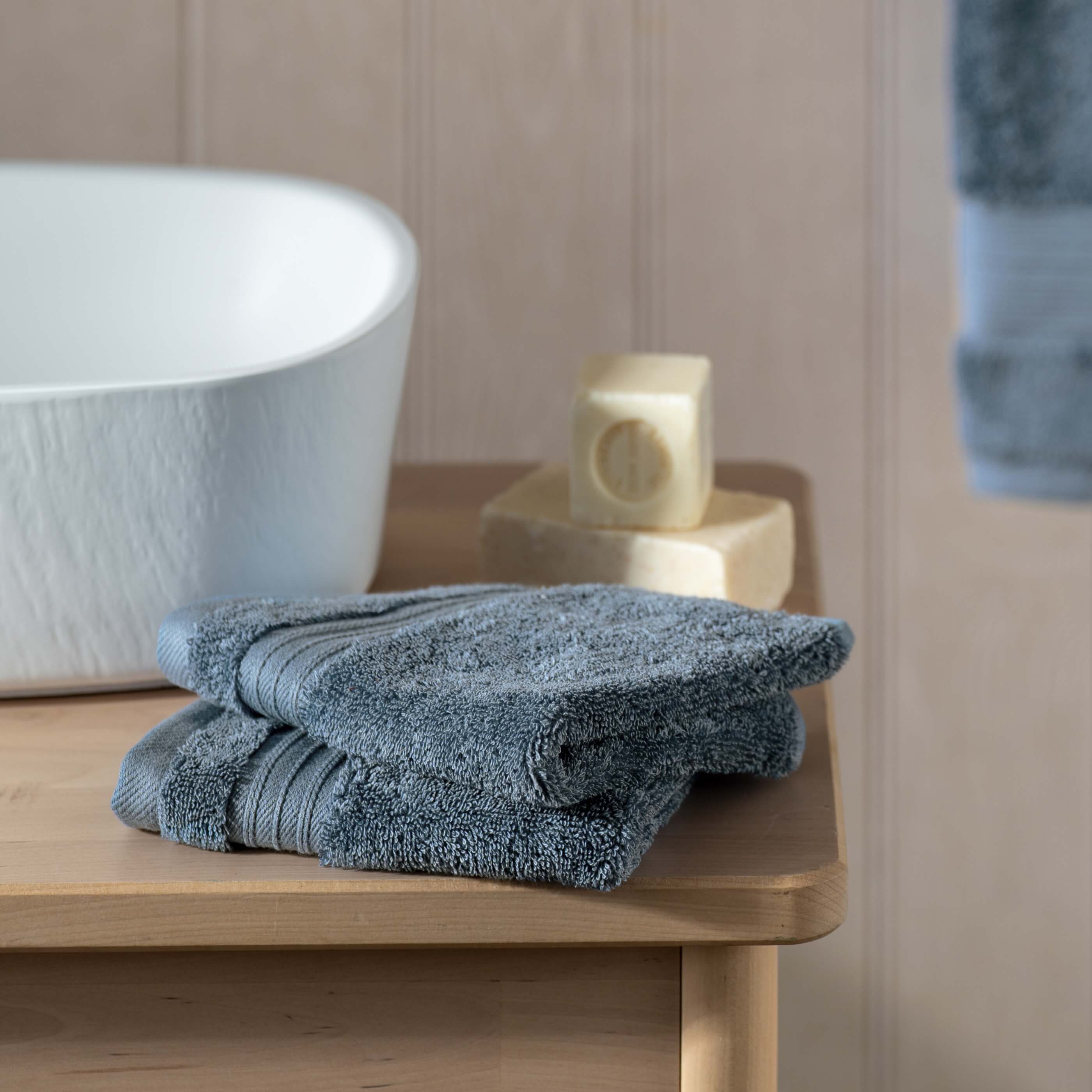 Dusky Blue Egyptian Cotton Towels - Image 3