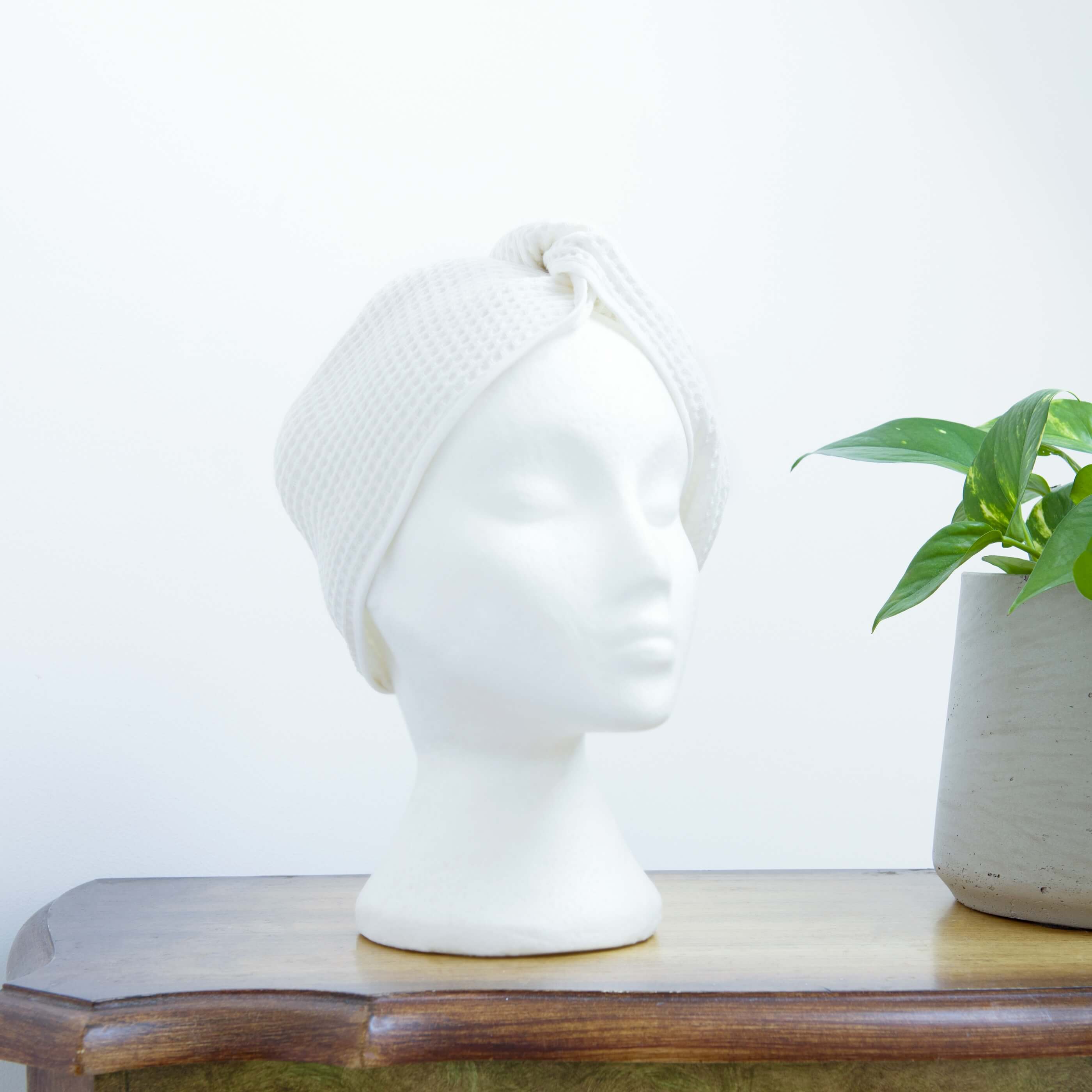 Ecru Waffle Cotton Hair Wrap - Image 4