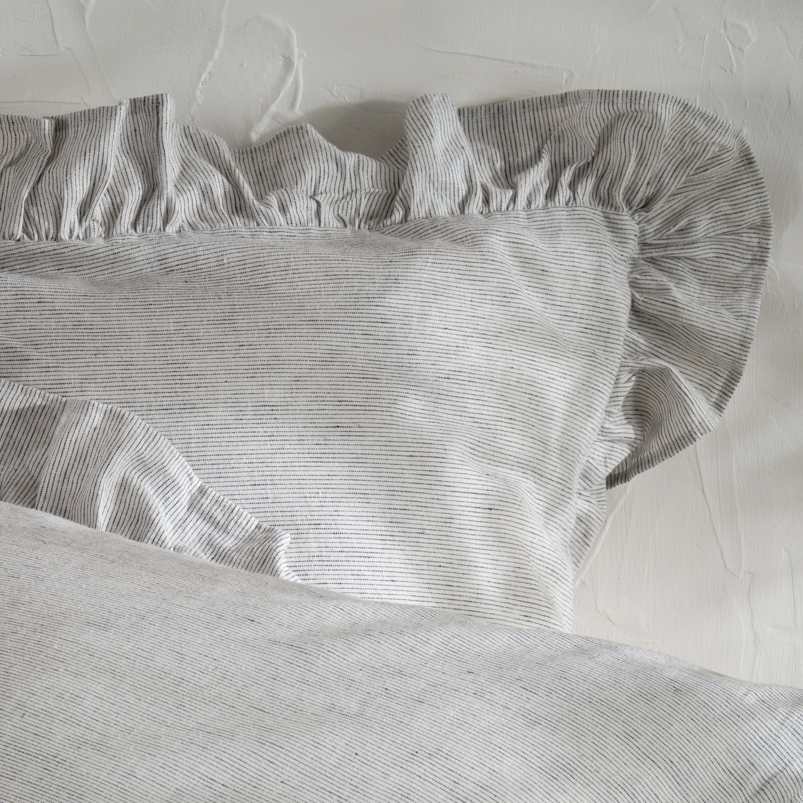 White & Grey Ruffled Linen Cotton Blend Pillowcases - Image 4