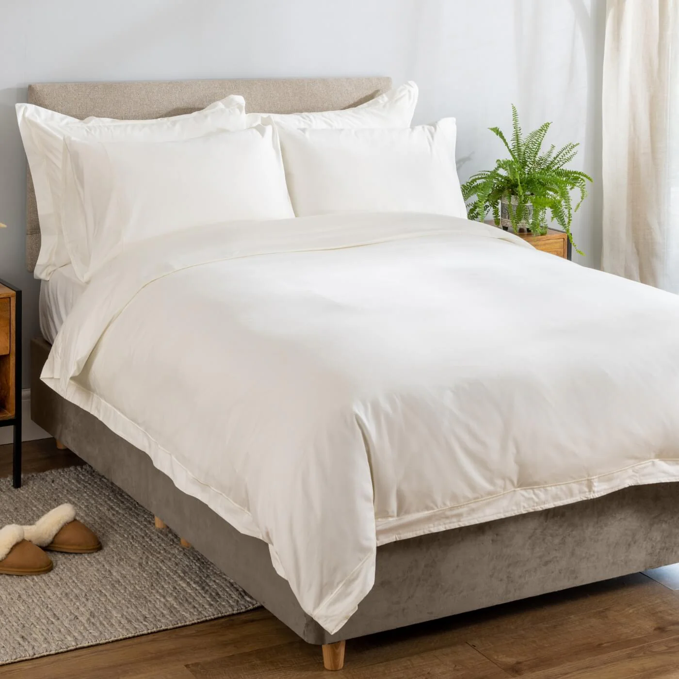 Ivory 600 Thread Count Egyptian Cotton Bedding And Sheets Bed Set - Duvet Cover + Pillowcase - Image 4