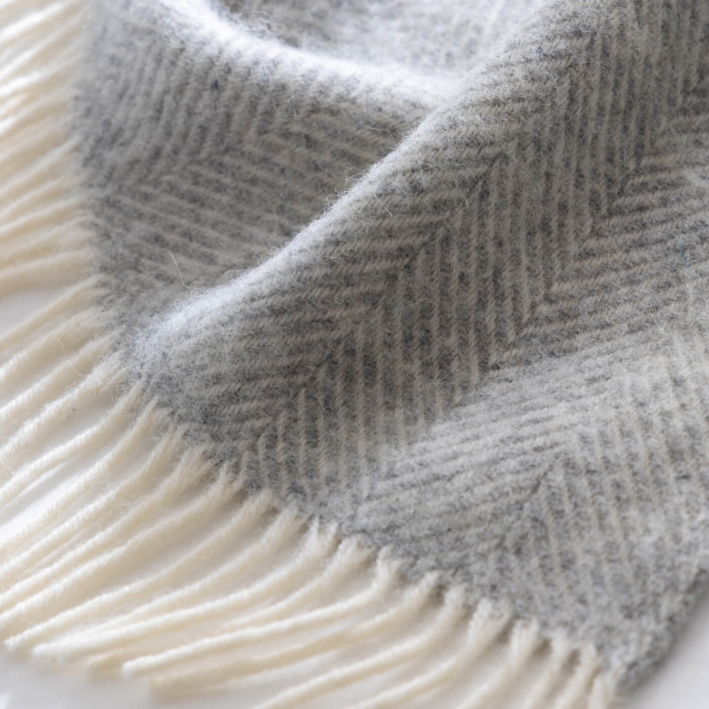 Light Grey Herringbone Pure Wool Throws & Cushions - Image 3
