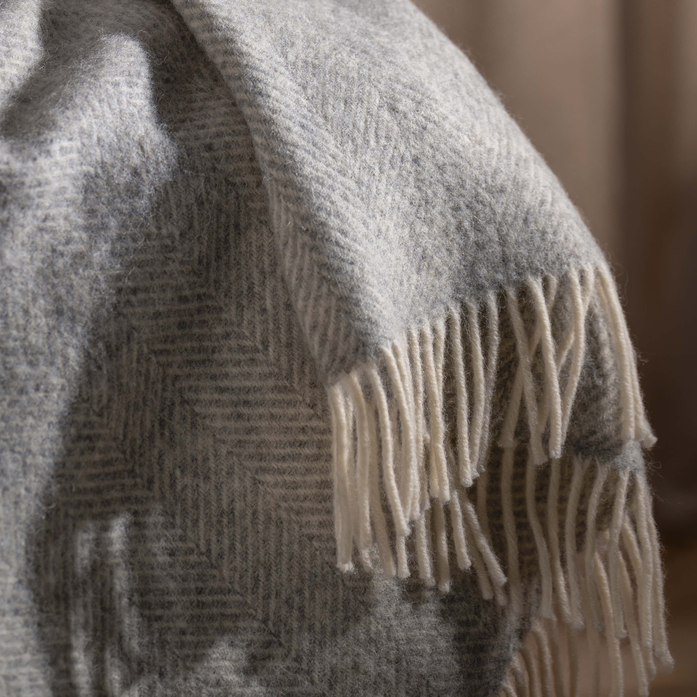 Light Grey Herringbone Pure Wool Throws & Cushions - Image 4