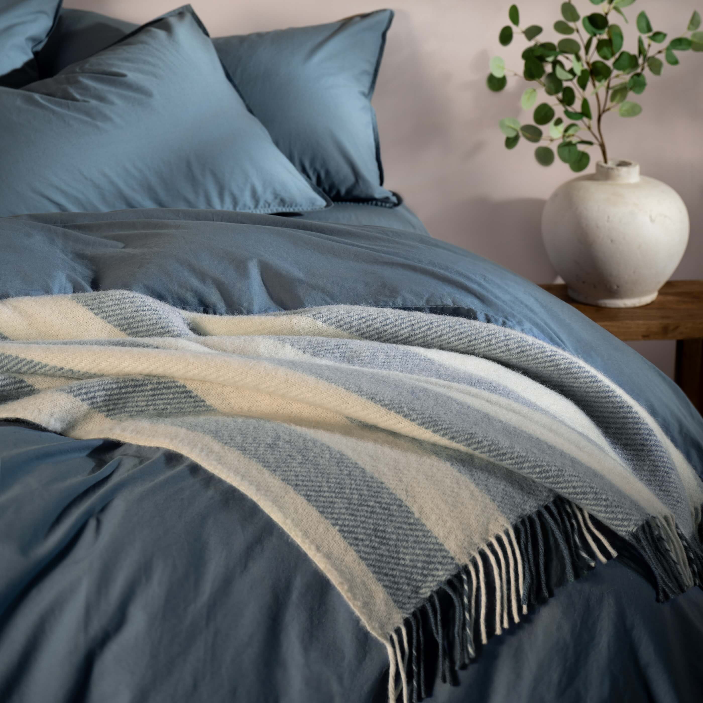 Mediterranean Blue Brushed Wool Stripe Throw - Image 2