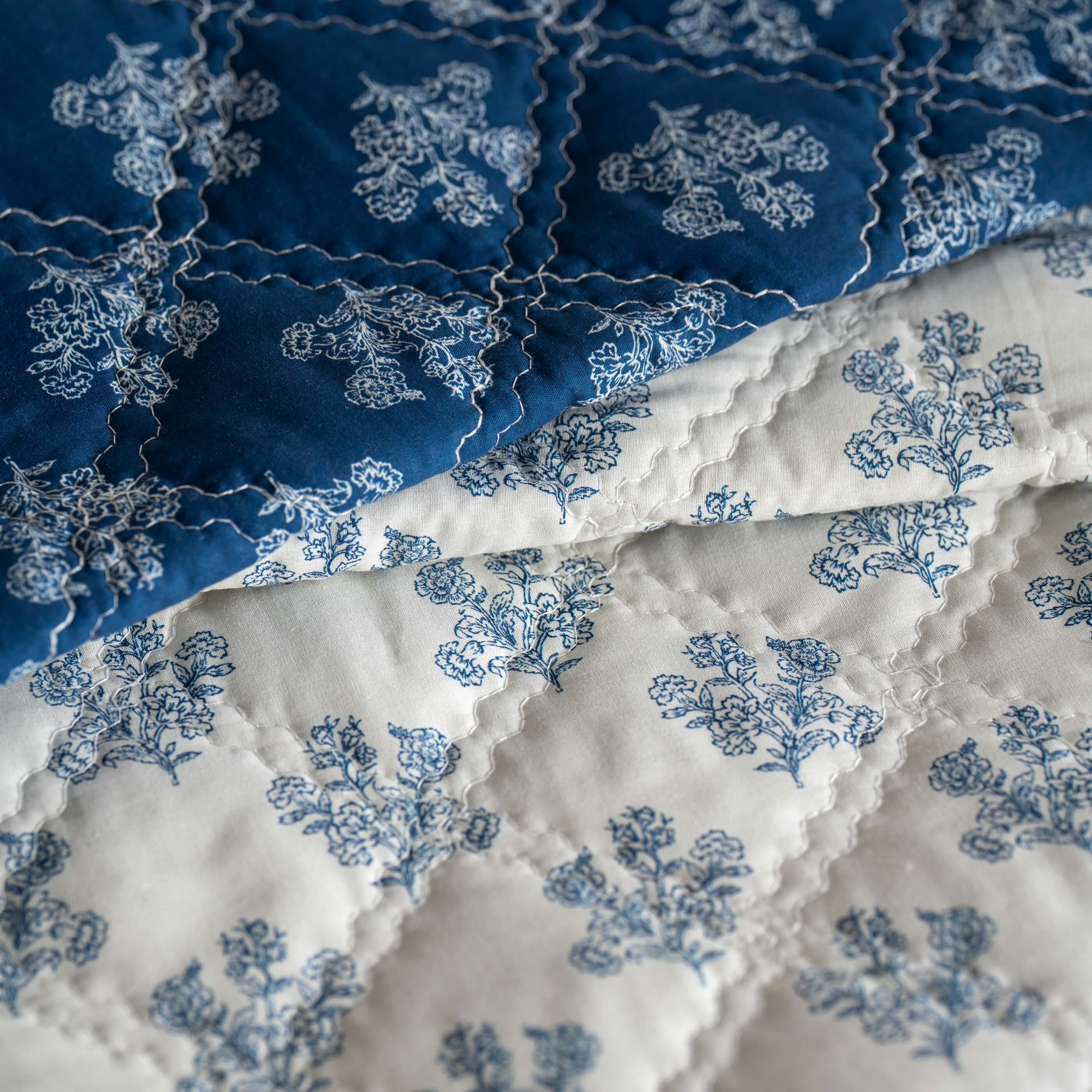 Midnight Blue Reversible Floral Print Cushion Cover - Image 5