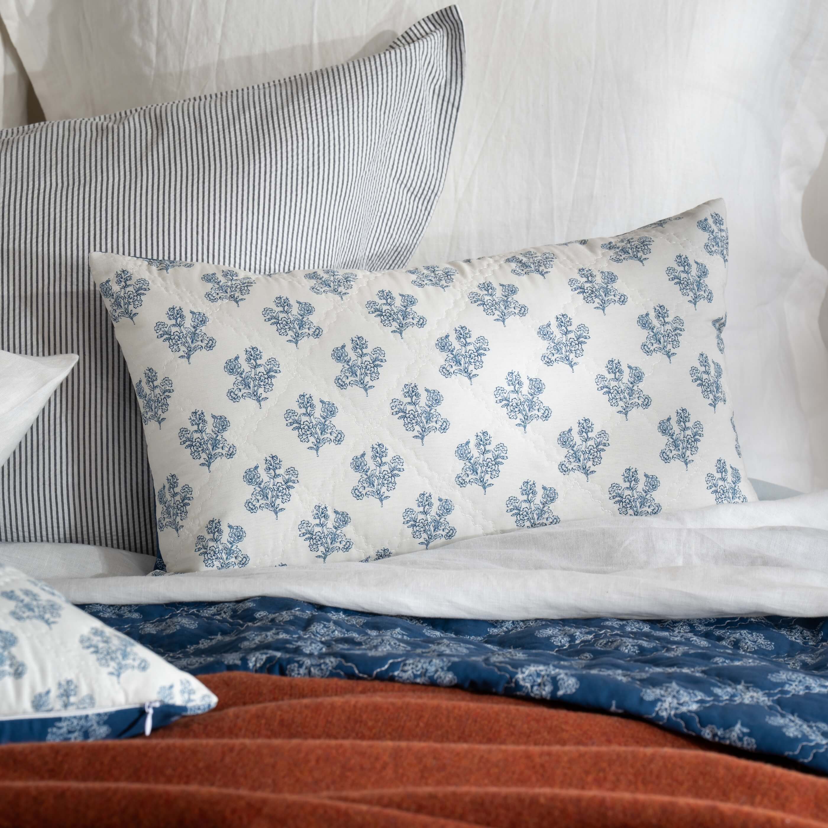 Midnight Blue Reversible Floral Print Bedspread - Image 5
