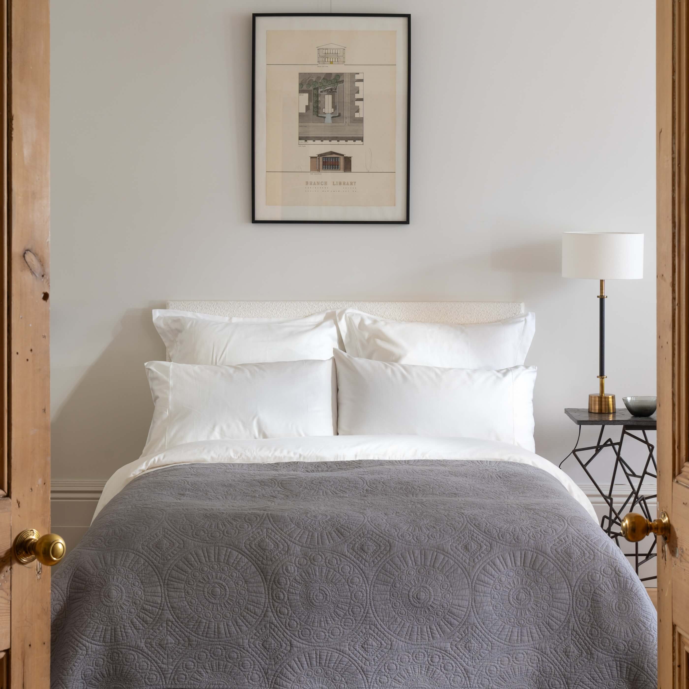Mid Grey Quilted Cotton Bedspread - Image 3