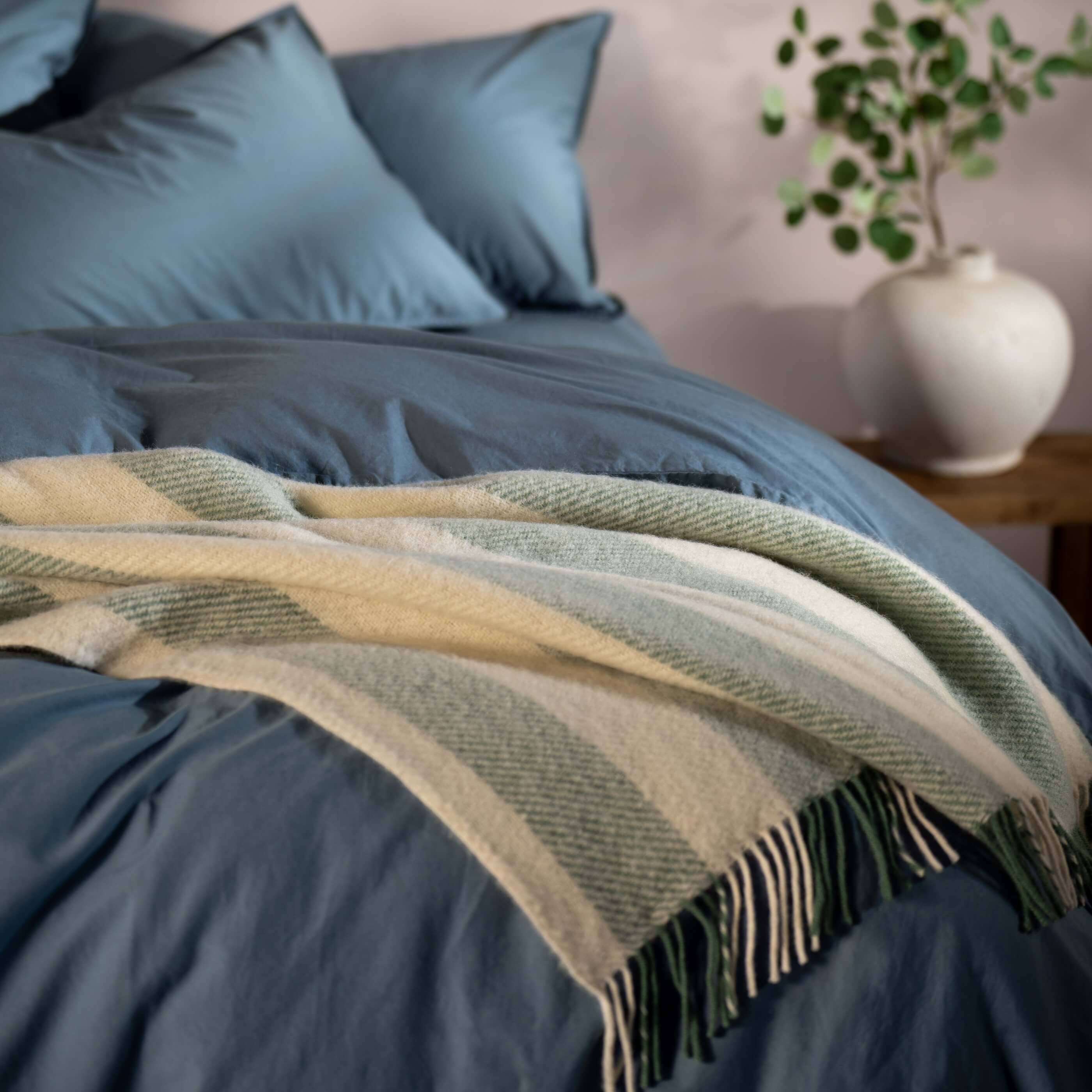 Misty Green Brushed Wool Stripe Throw - Image 2