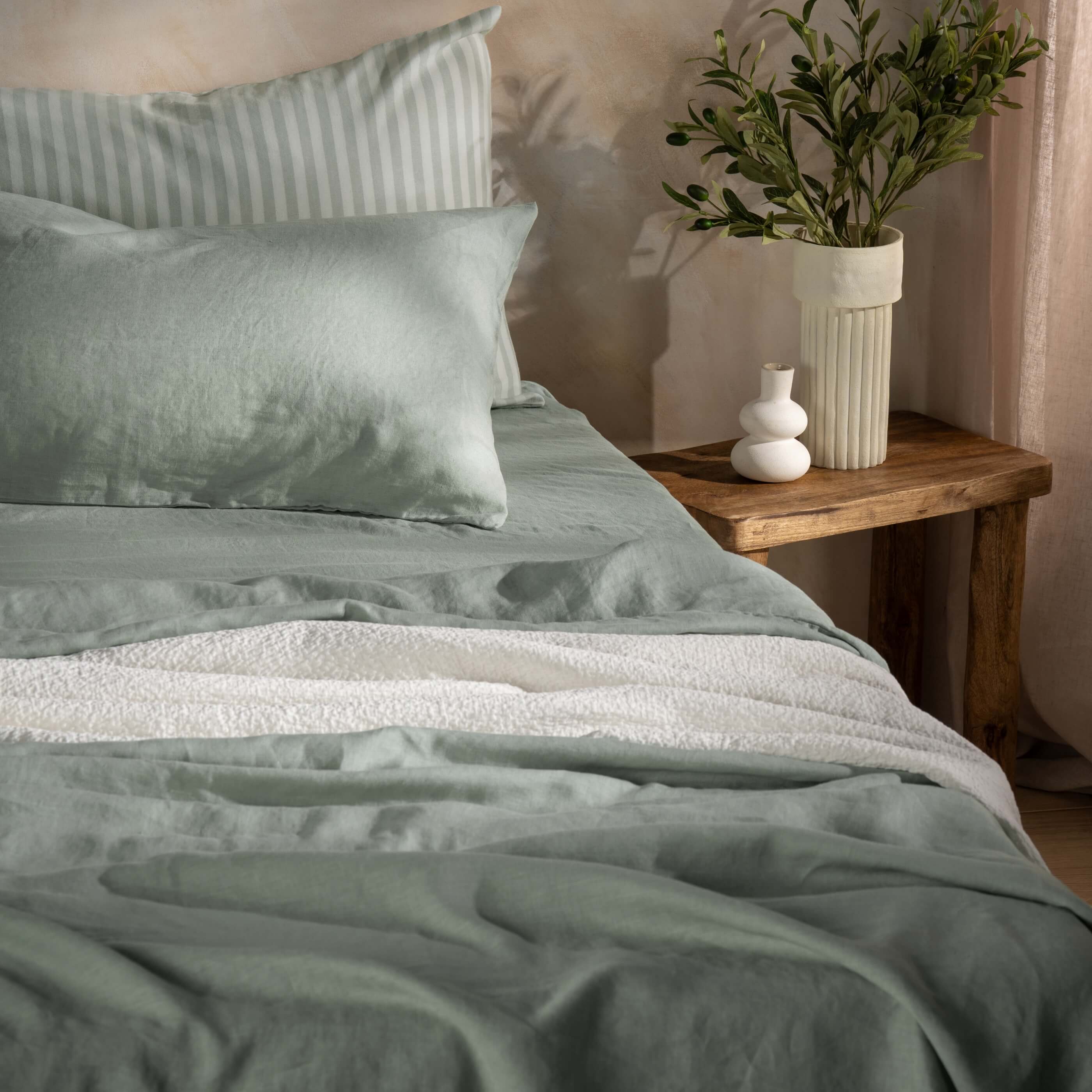 Misty Green French Linen Bedding and Bed Sheets - Image 4