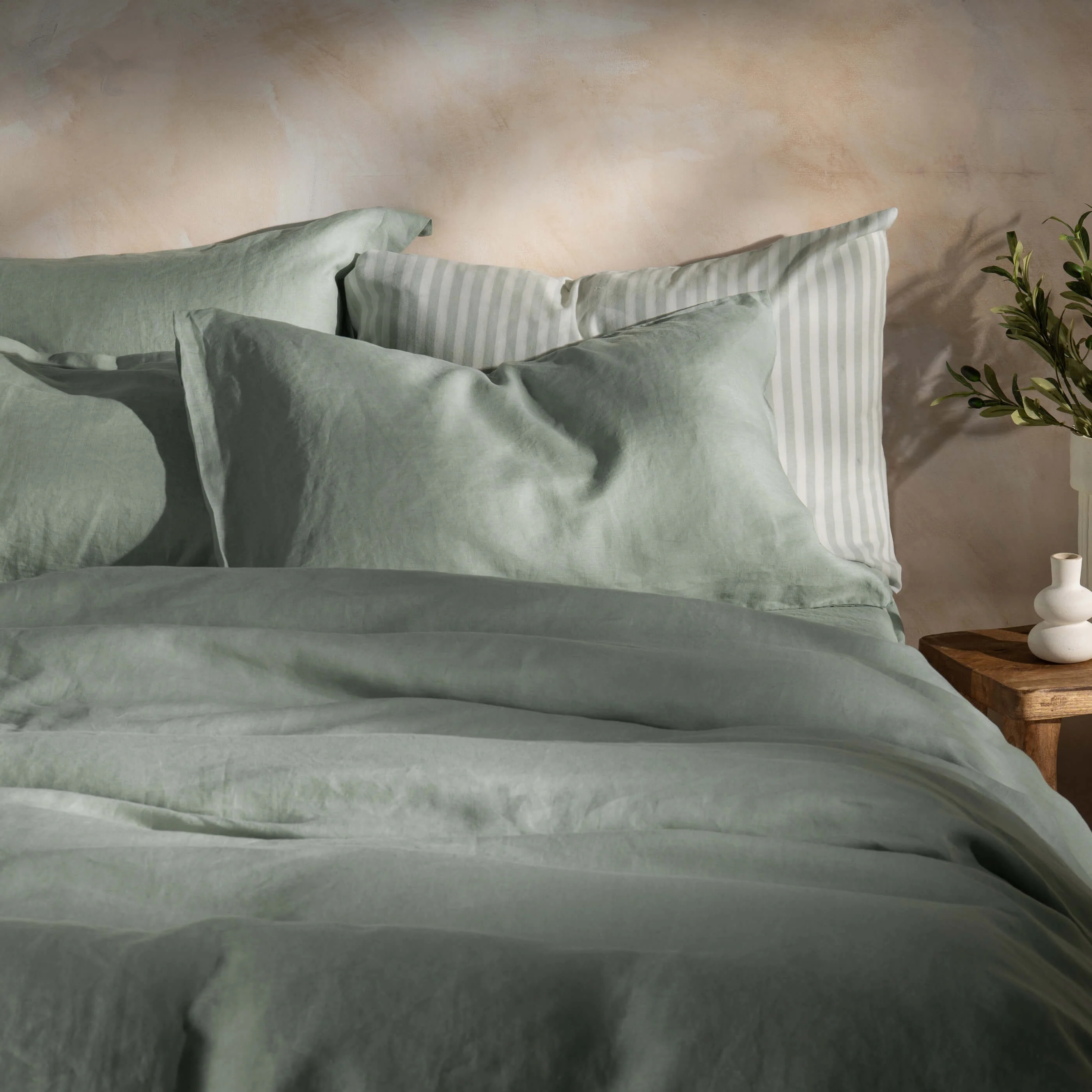 Misty Green French Linen Duvet Cover - Image 3
