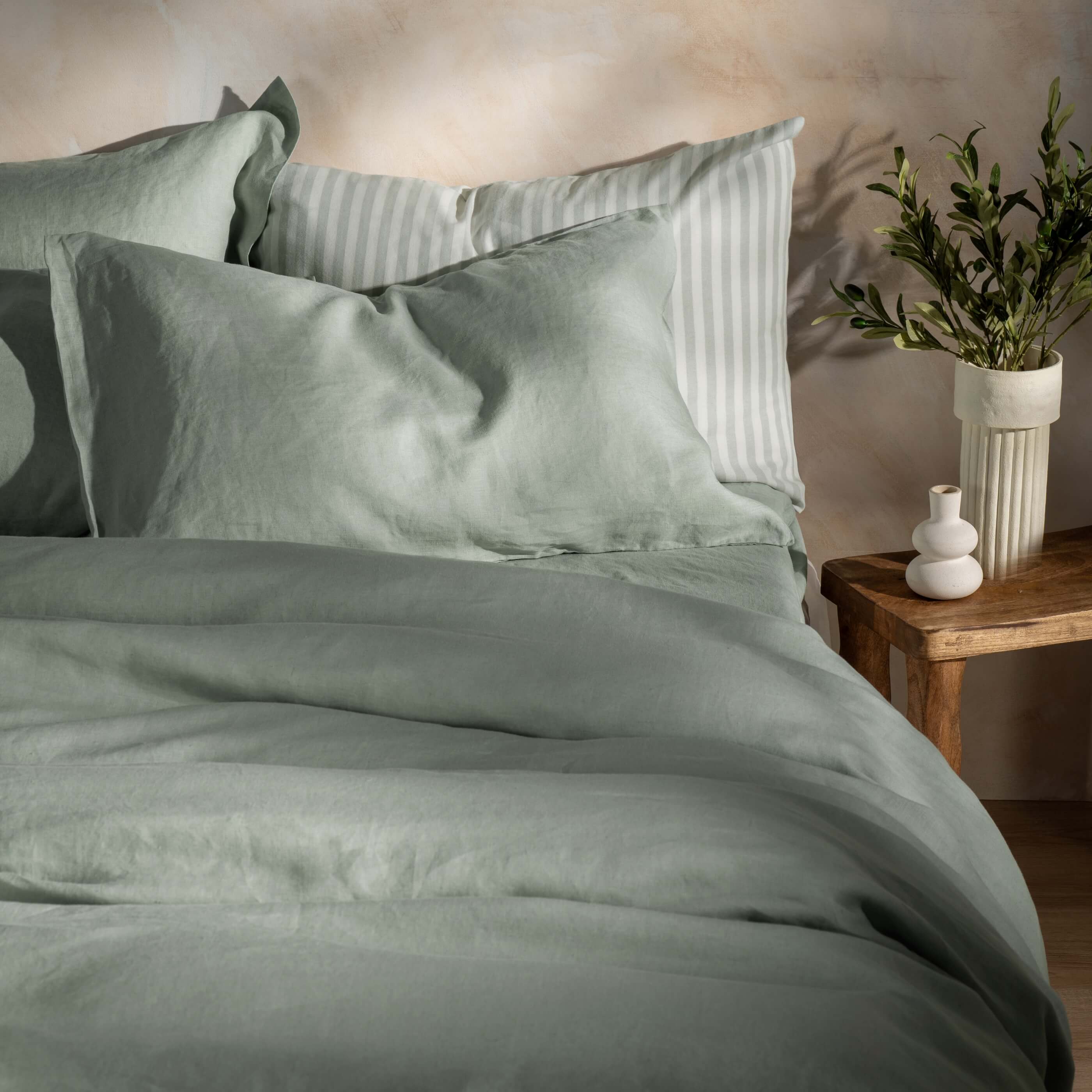 Misty Green French Linen Duvet Cover - Image 4