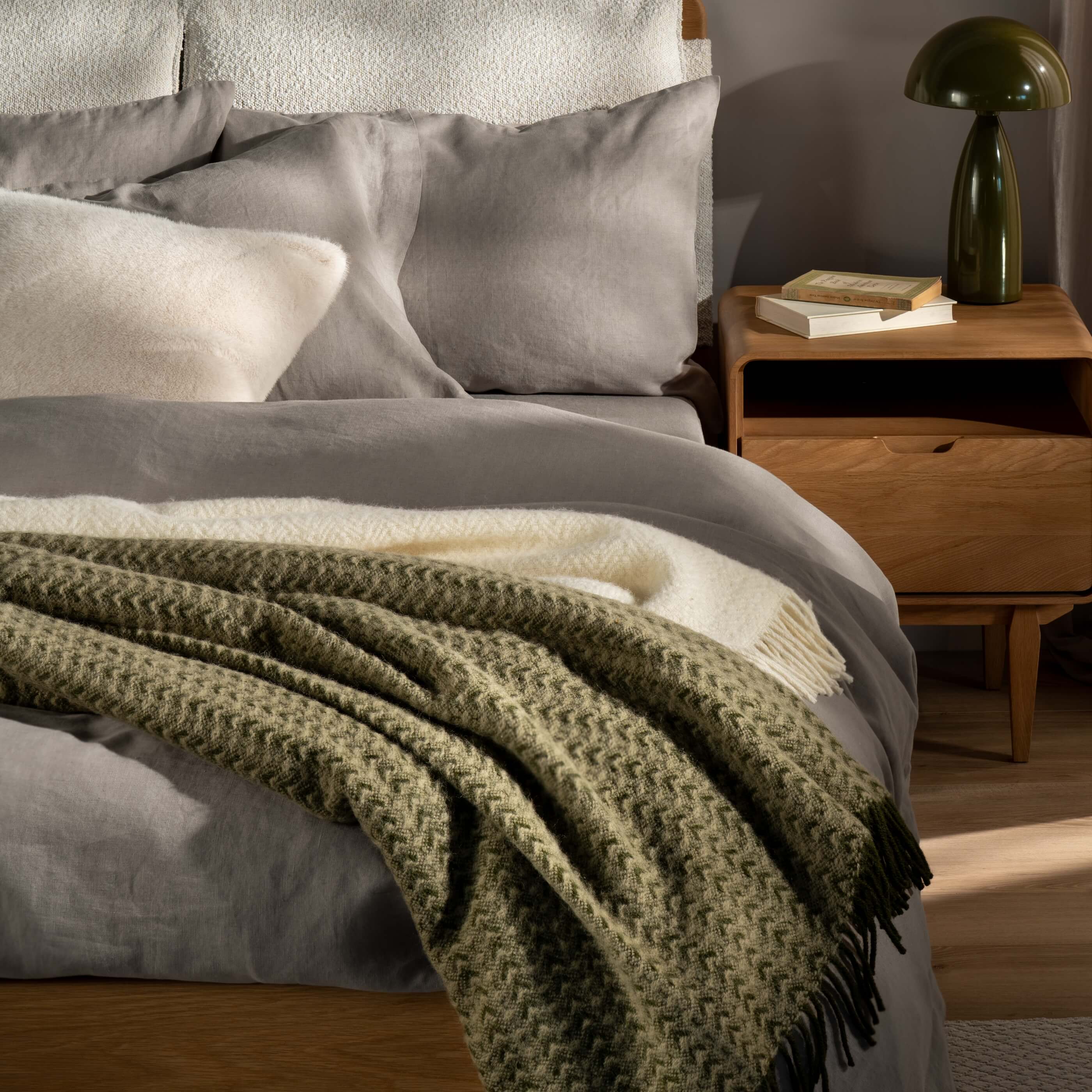 Moss Green Brushed Lambswool Cardigan Throw - Image 3