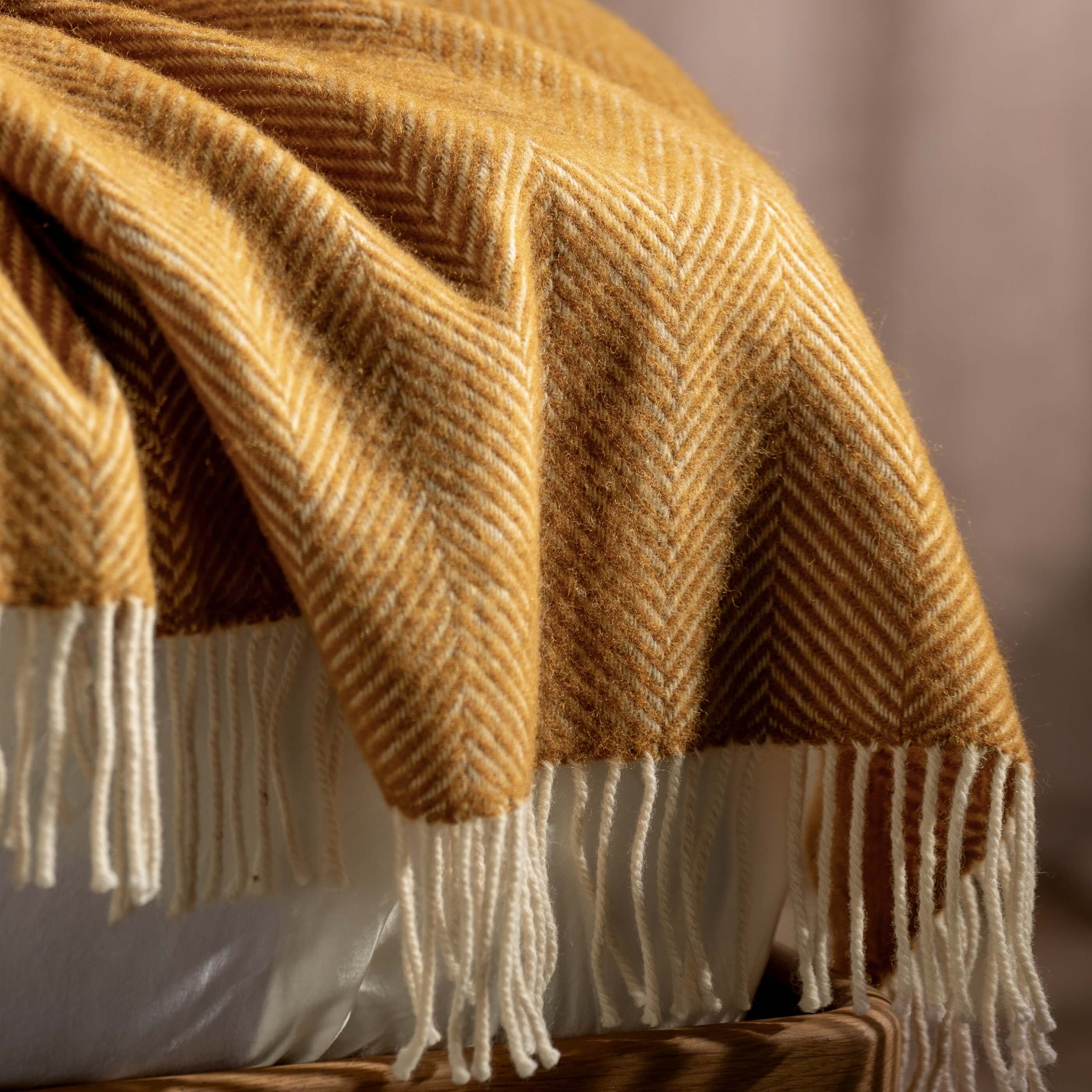 Mustard Herringbone Pure Wool Cushion - Image 3