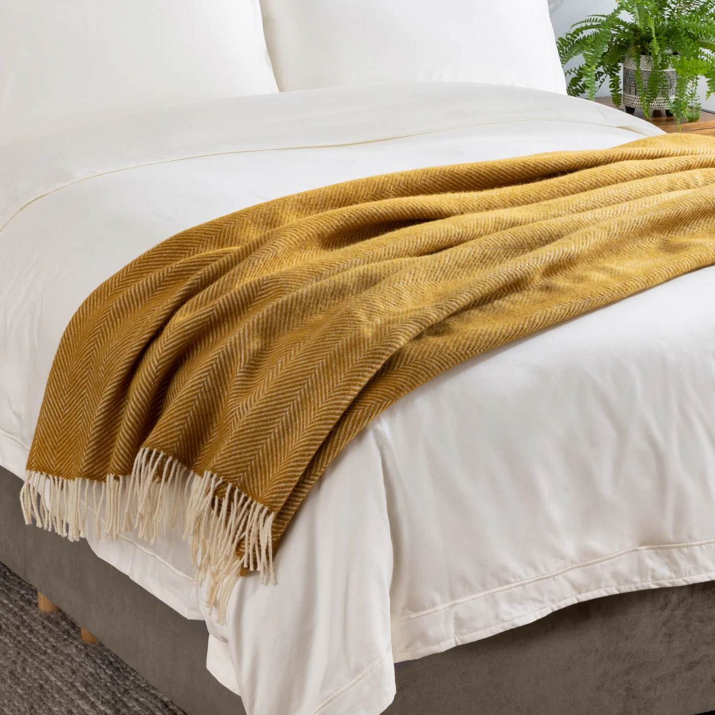Mustard Herringbone Pure Wool Cushion - Image 6