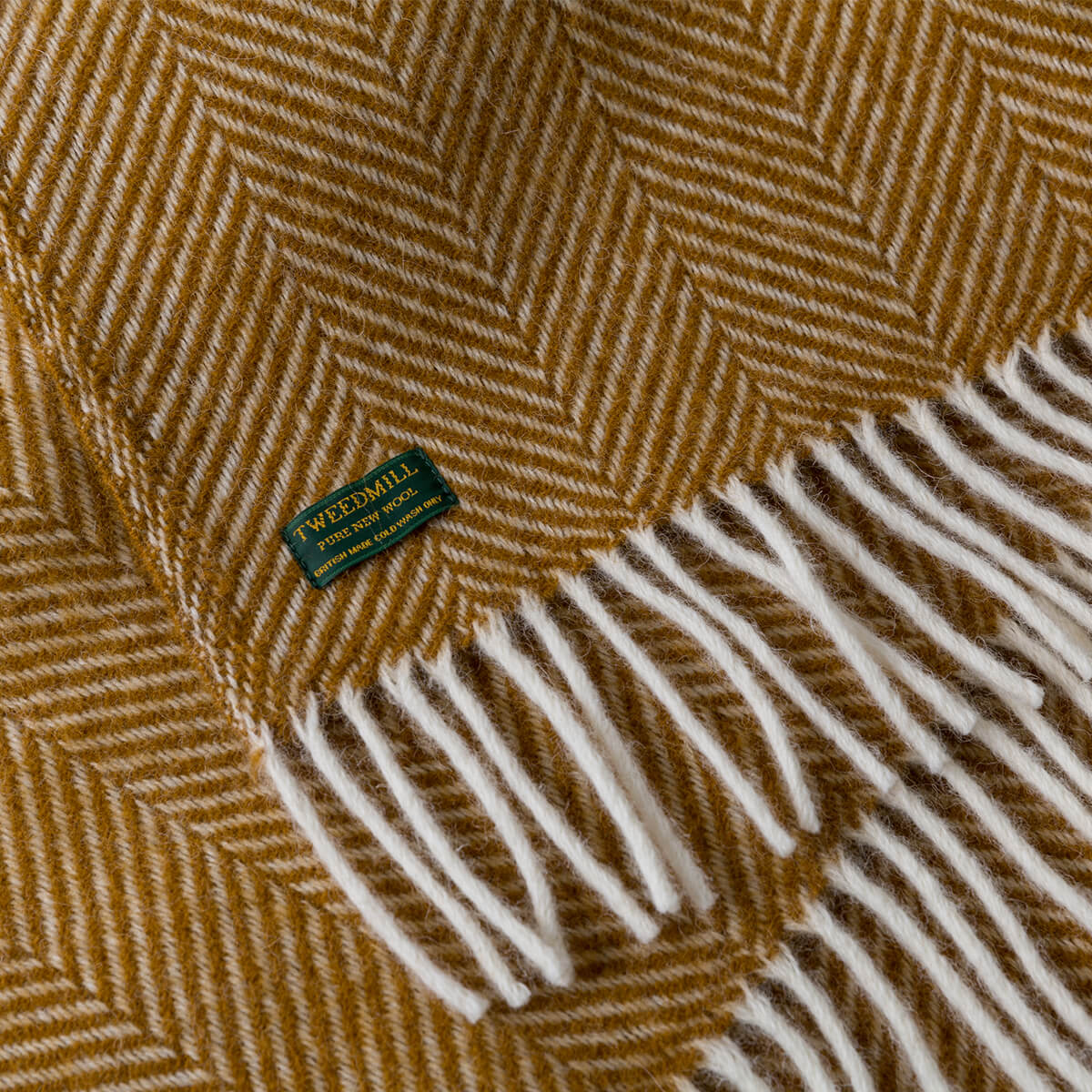 Mustard Herringbone Pure Wool Throws & Cushions - Image 6