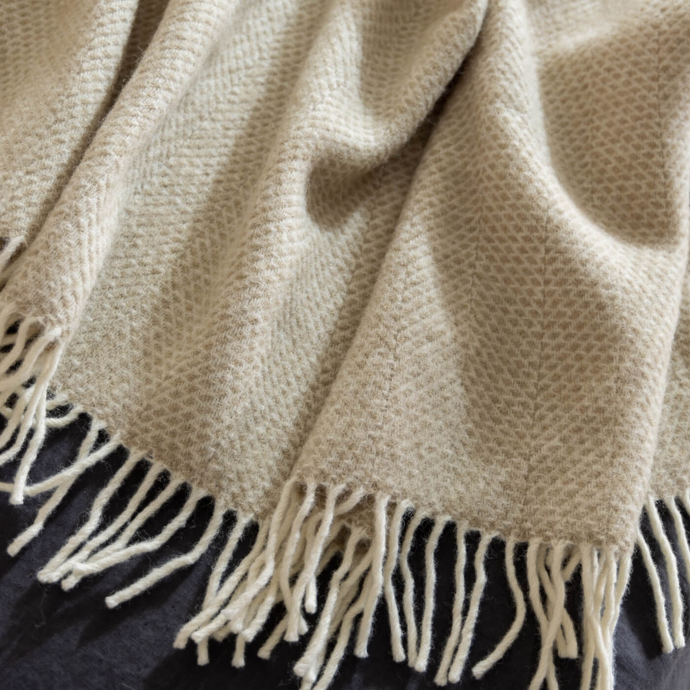 Oatmeal Honeycomb Pure Wool Throw - Image 3
