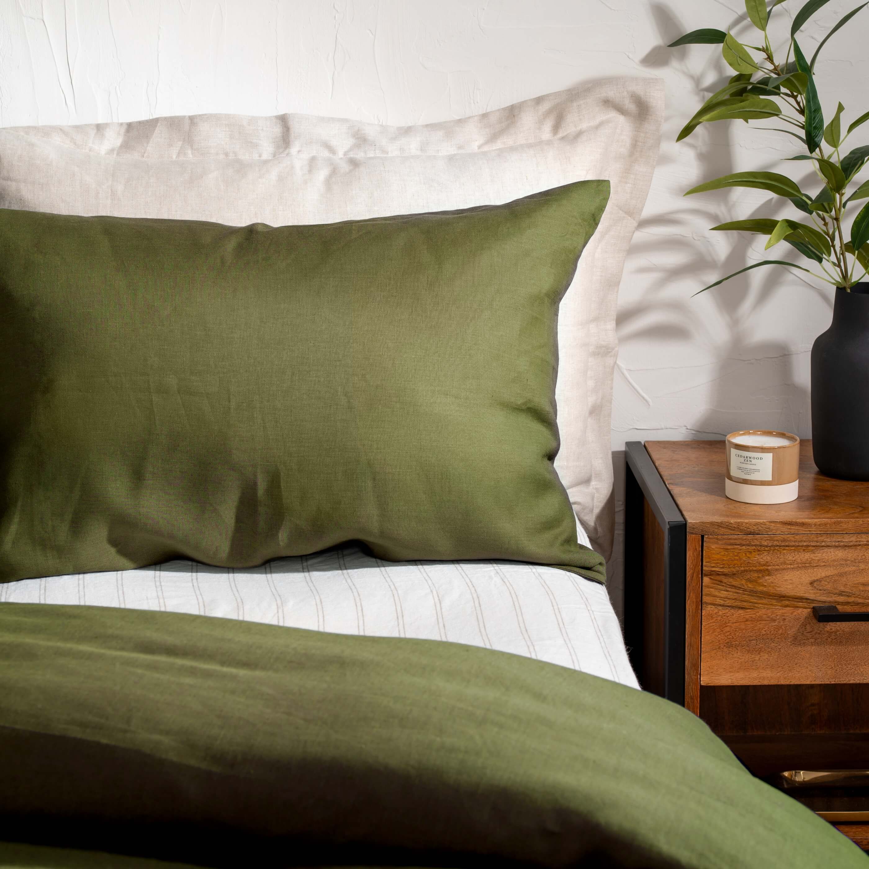 Olive Green French Linen Bedding And Bed Sheets - Image 3