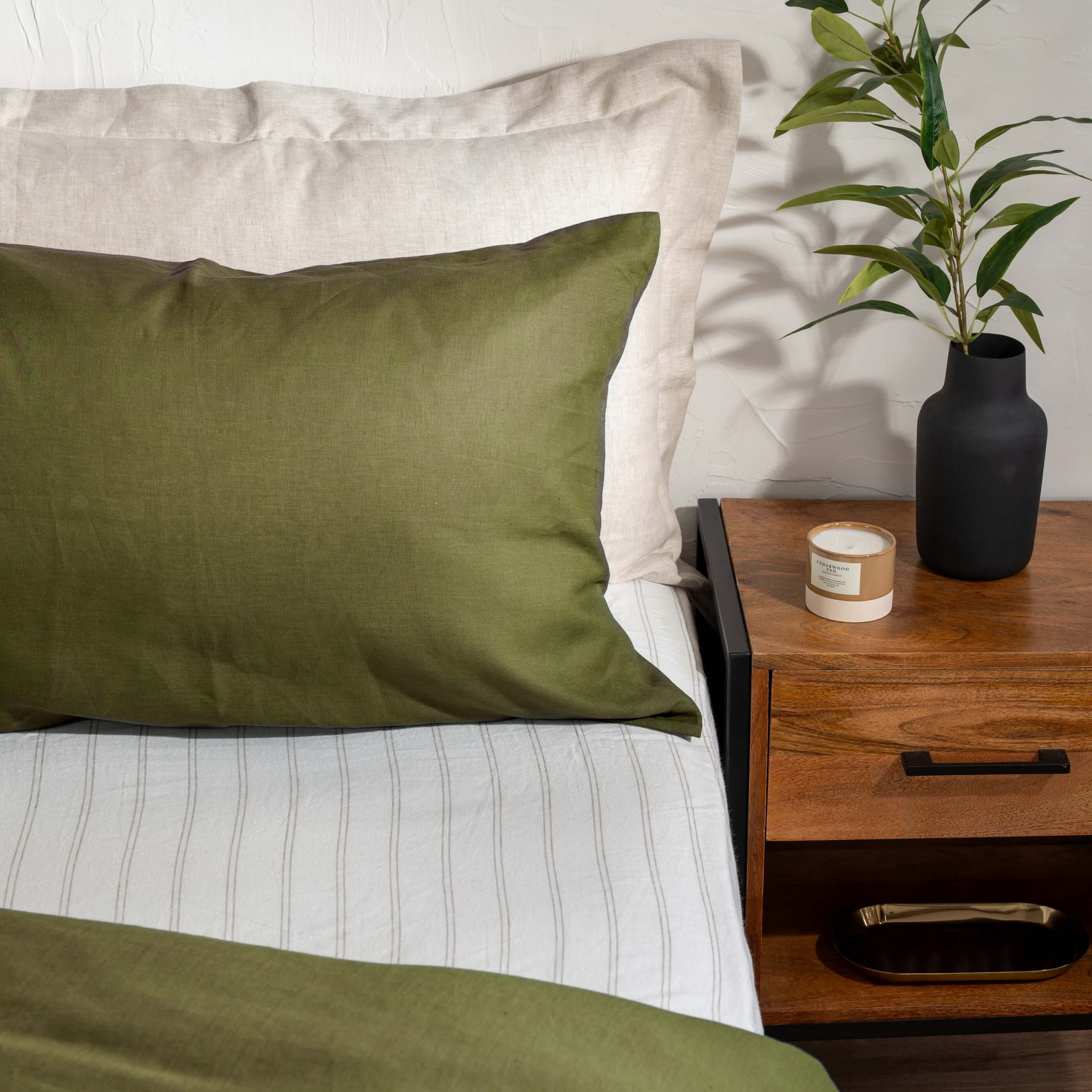 Olive Green French Linen Bedding And Bed Sheets - Image 4