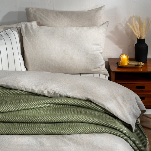 Olive Green Herringbone Pure Wool Throws & Cushions - Image 4