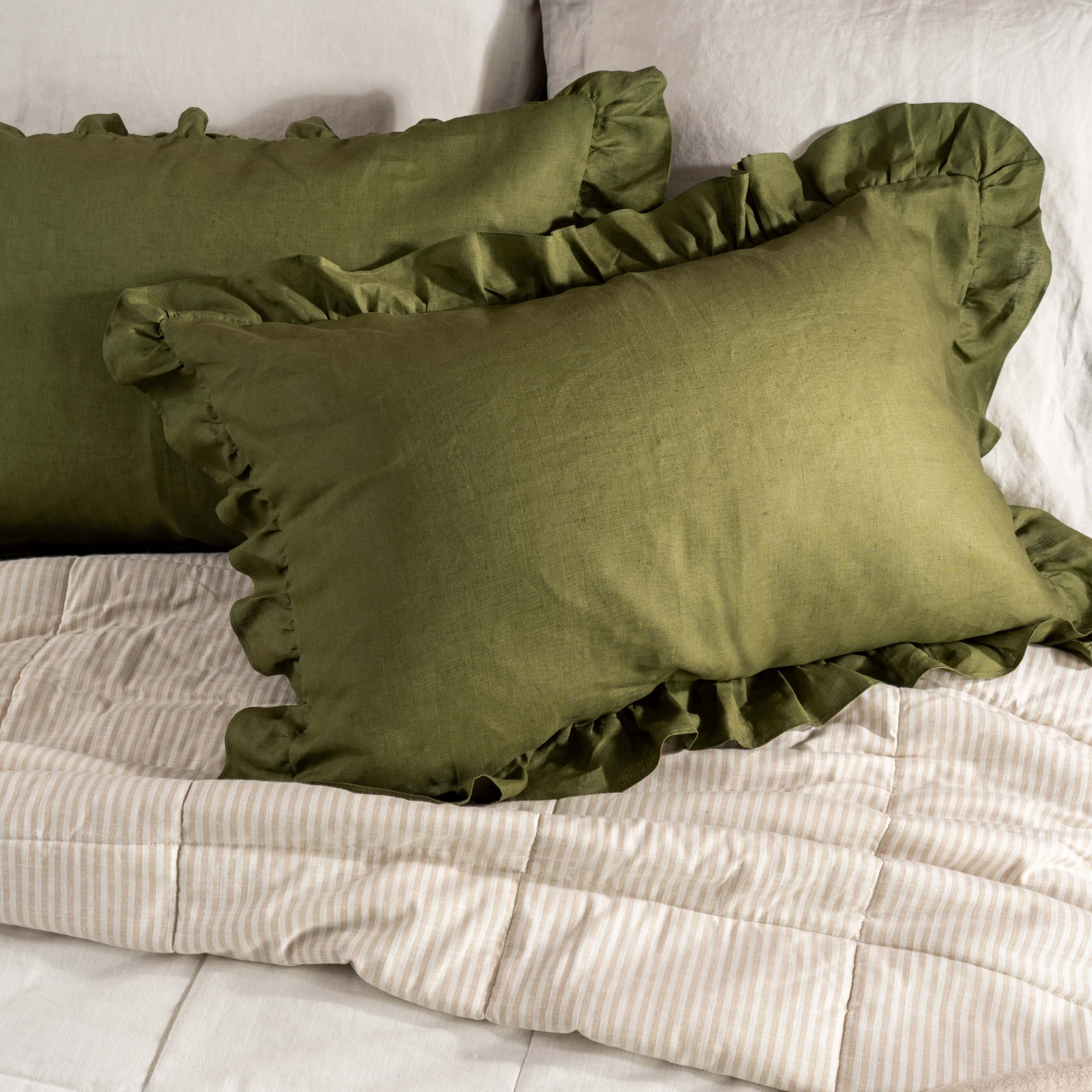 Olive Green French Linen Pillowcases - Image 8