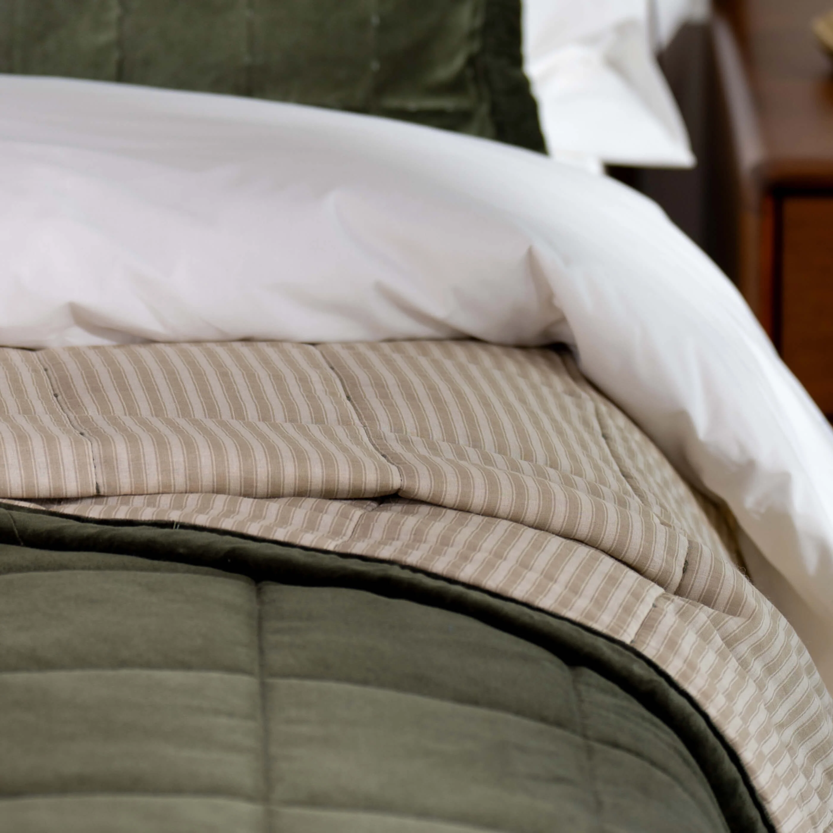 Olive Green Velvet Cotton Quilted Bedspreads - Image 4