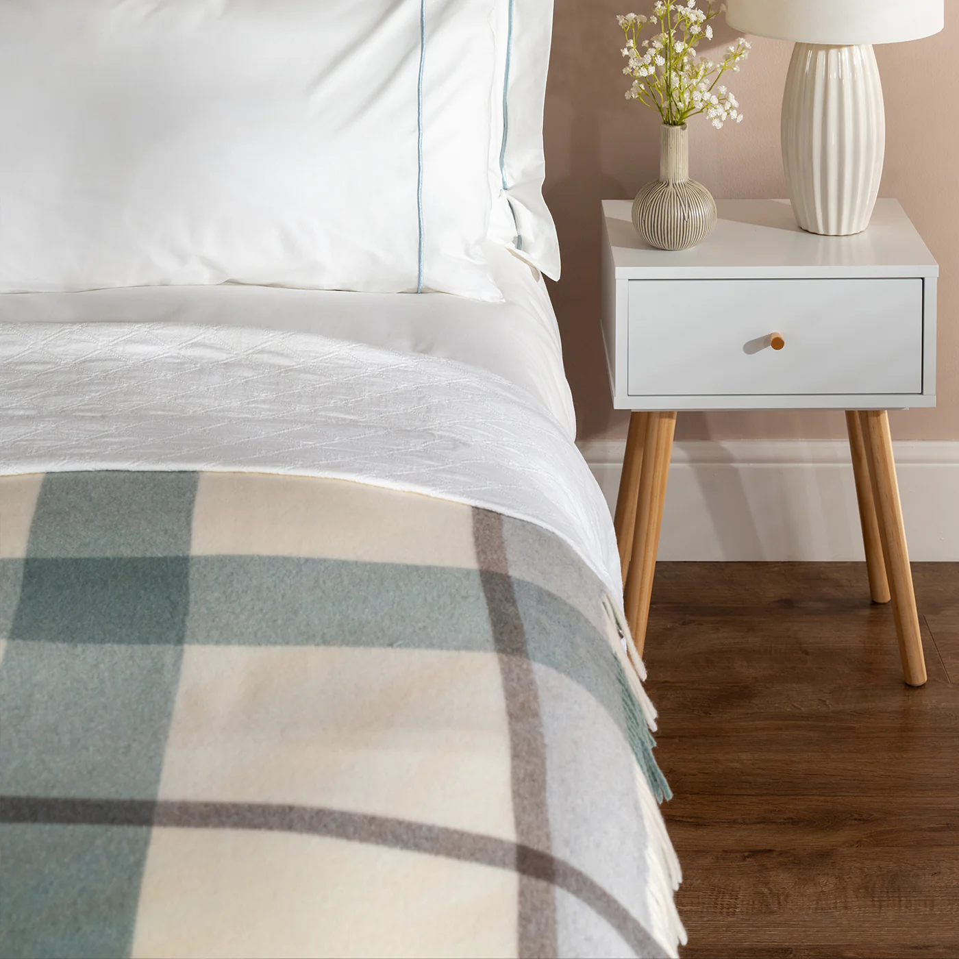Sea Green Check Pure Wool Throw - Image 2