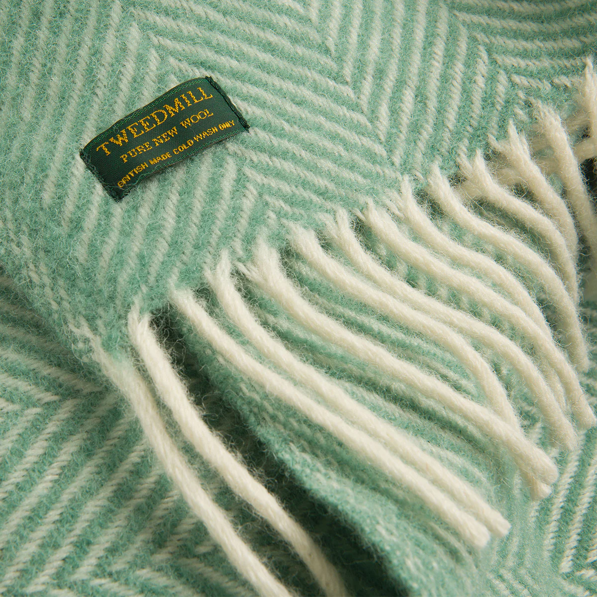 Sea Green Herringbone Pure Wool Throw - Image 4