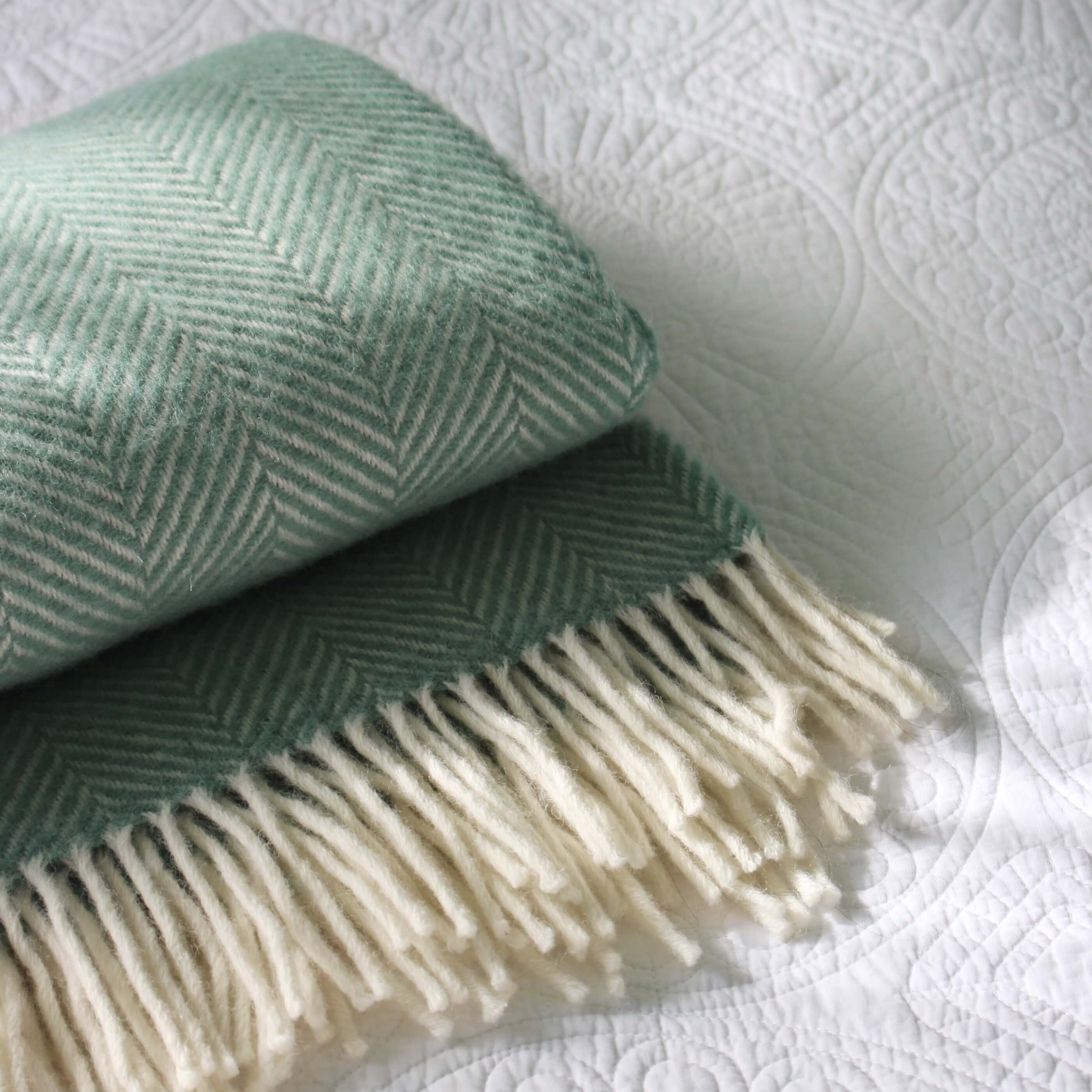 Sea Green Herringbone Pure Wool Throw - Image 5