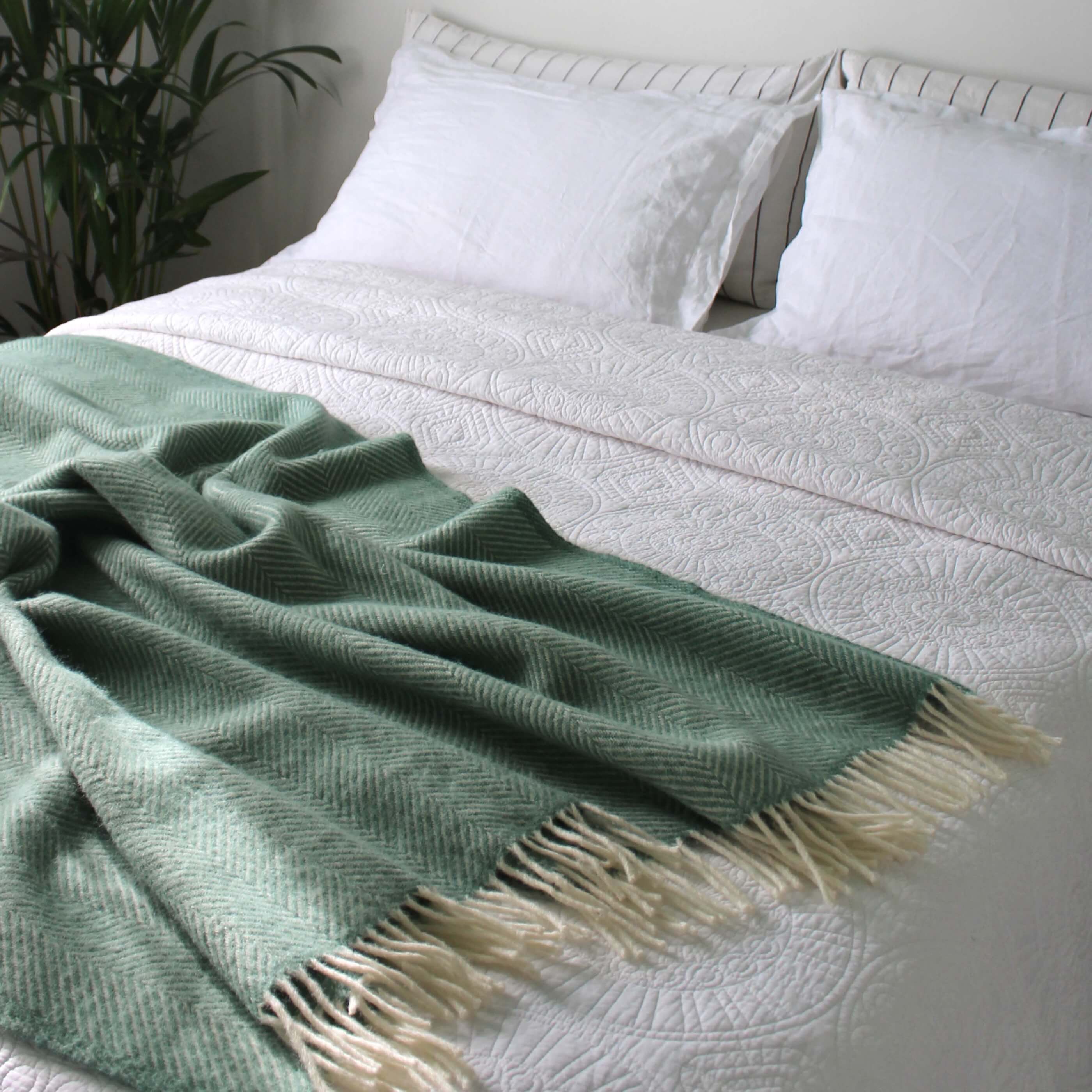 Sea Green Herringbone Pure Wool Throw - Image 6