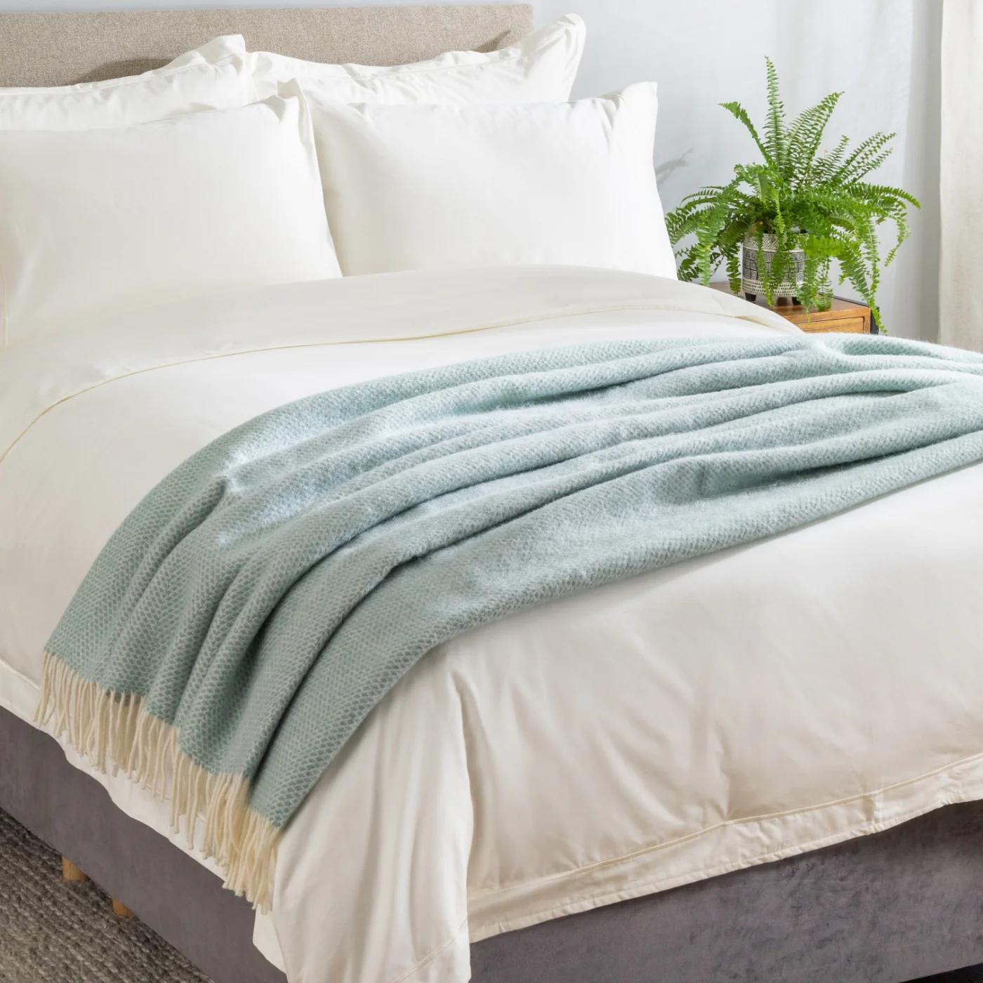 Sea Green Honeycomb Pure Wool Throw - Image 2