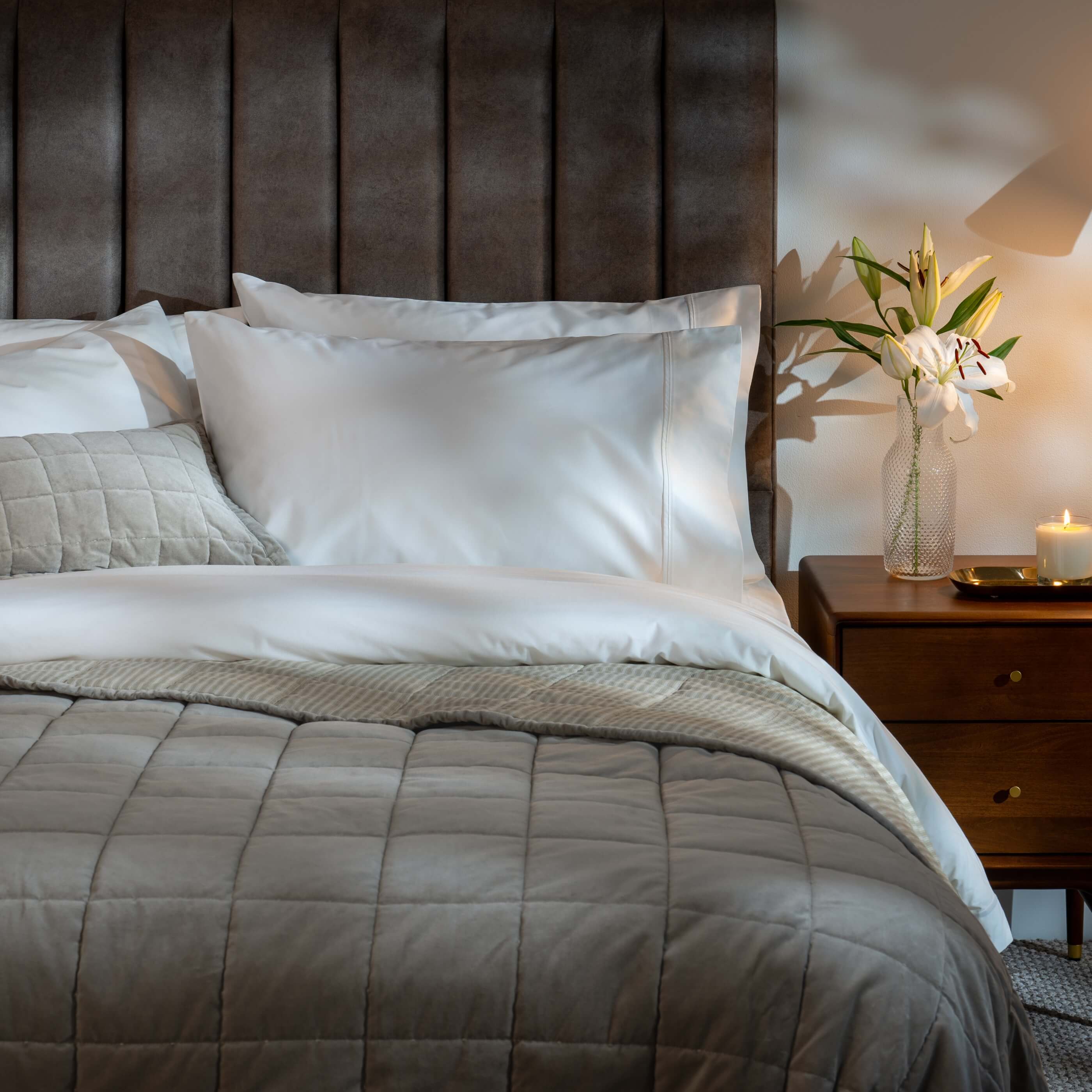 Soft Grey Velvet Cotton Quilted Bedspreads - Image 4