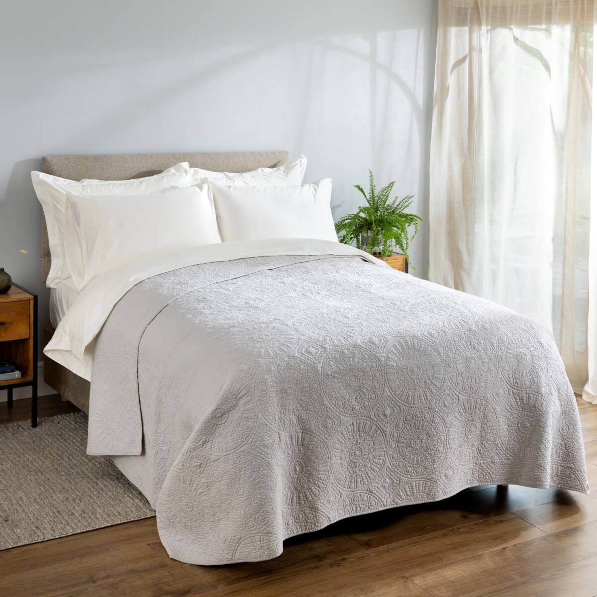 Light Stone Quilted Cotton Bedspread - Image 3
