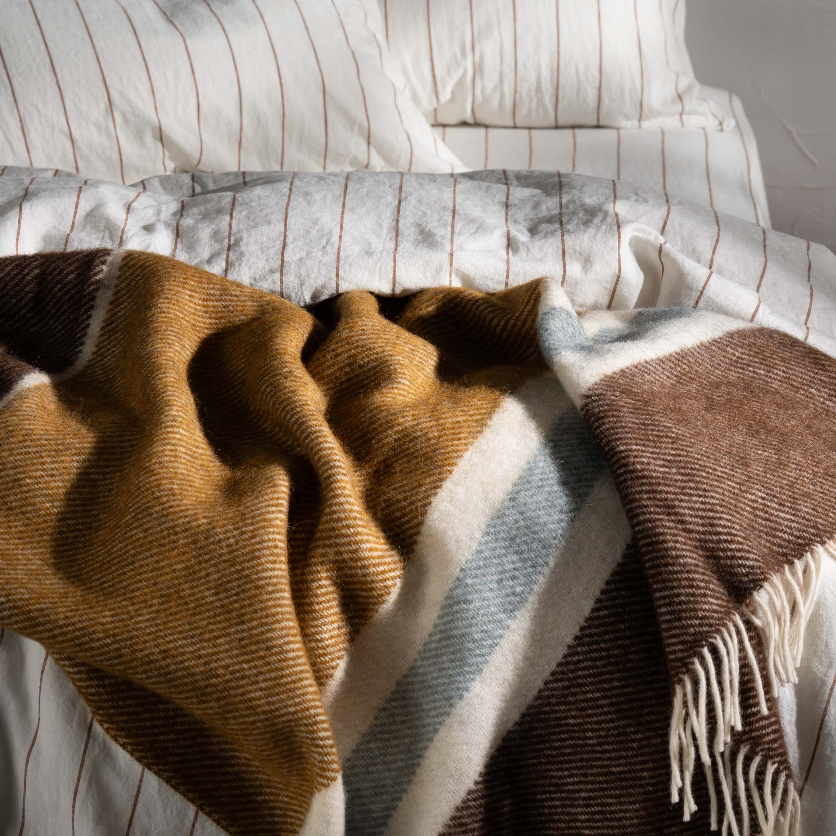 Walnut/Ochre Brushed Wool Multi Stripe Throw - Image 2