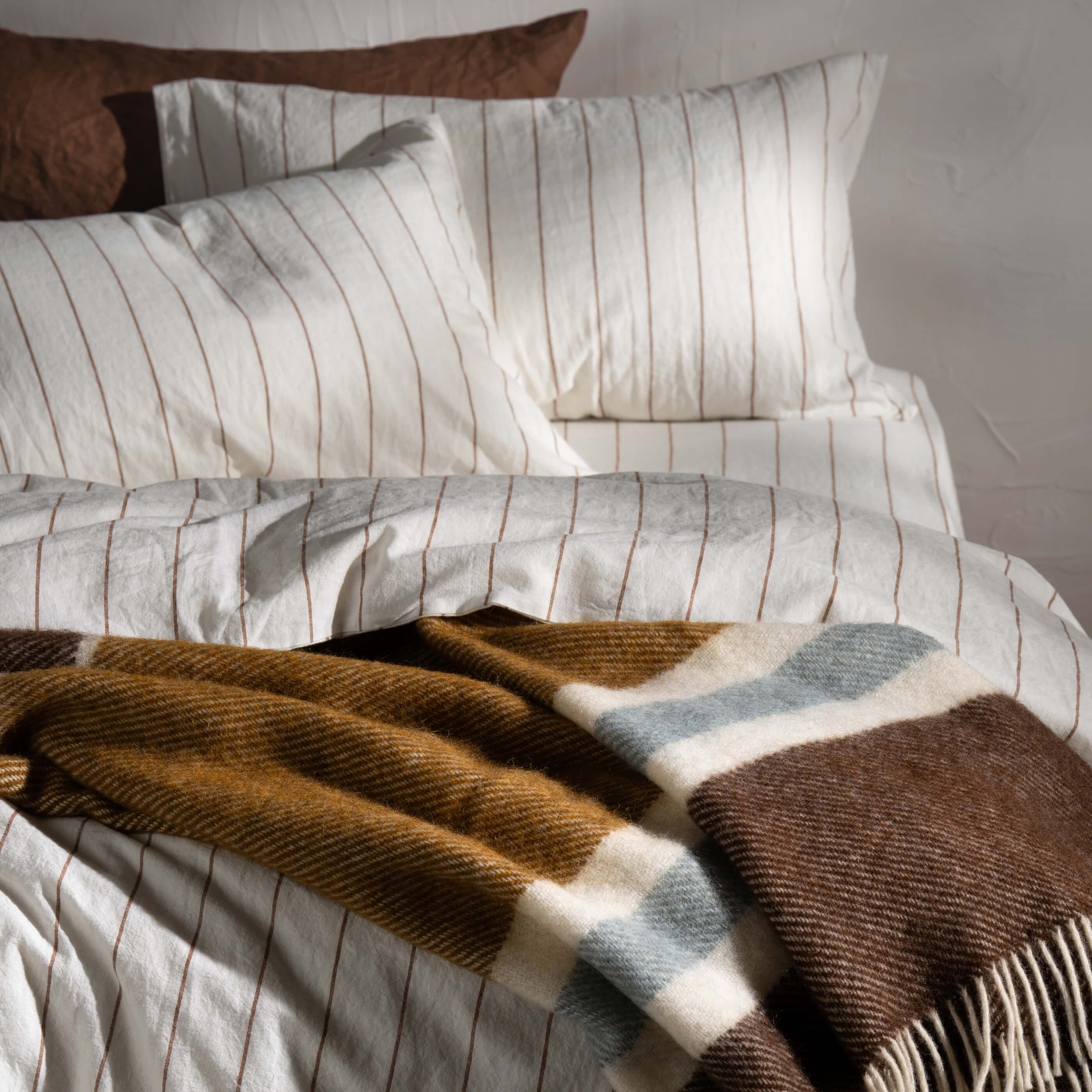 Walnut/Ochre Brushed Wool Multi Stripe Throw - Image 3