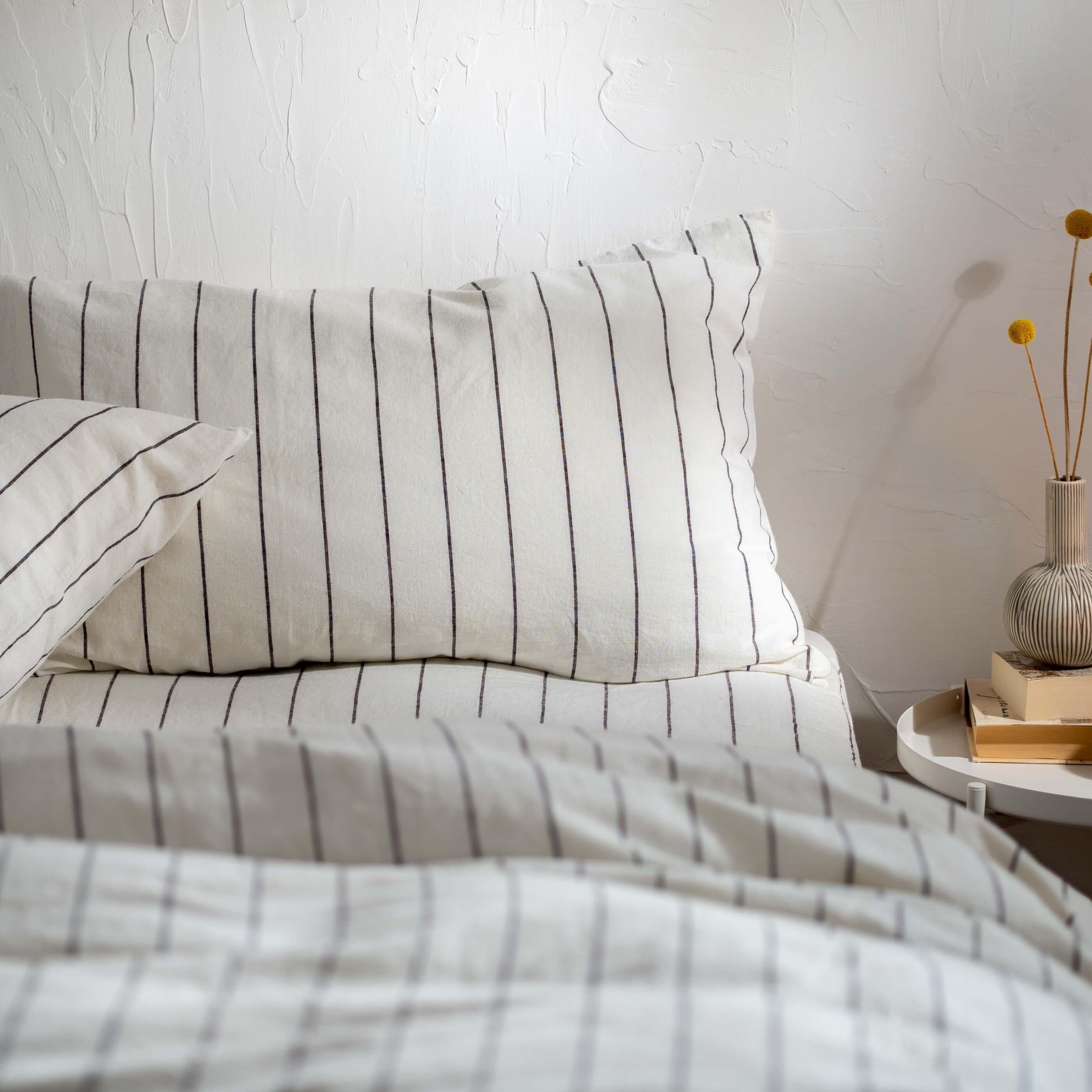 White/Blackberry Pinstripe Linen Cotton Blend Duvet Cover - Image 2