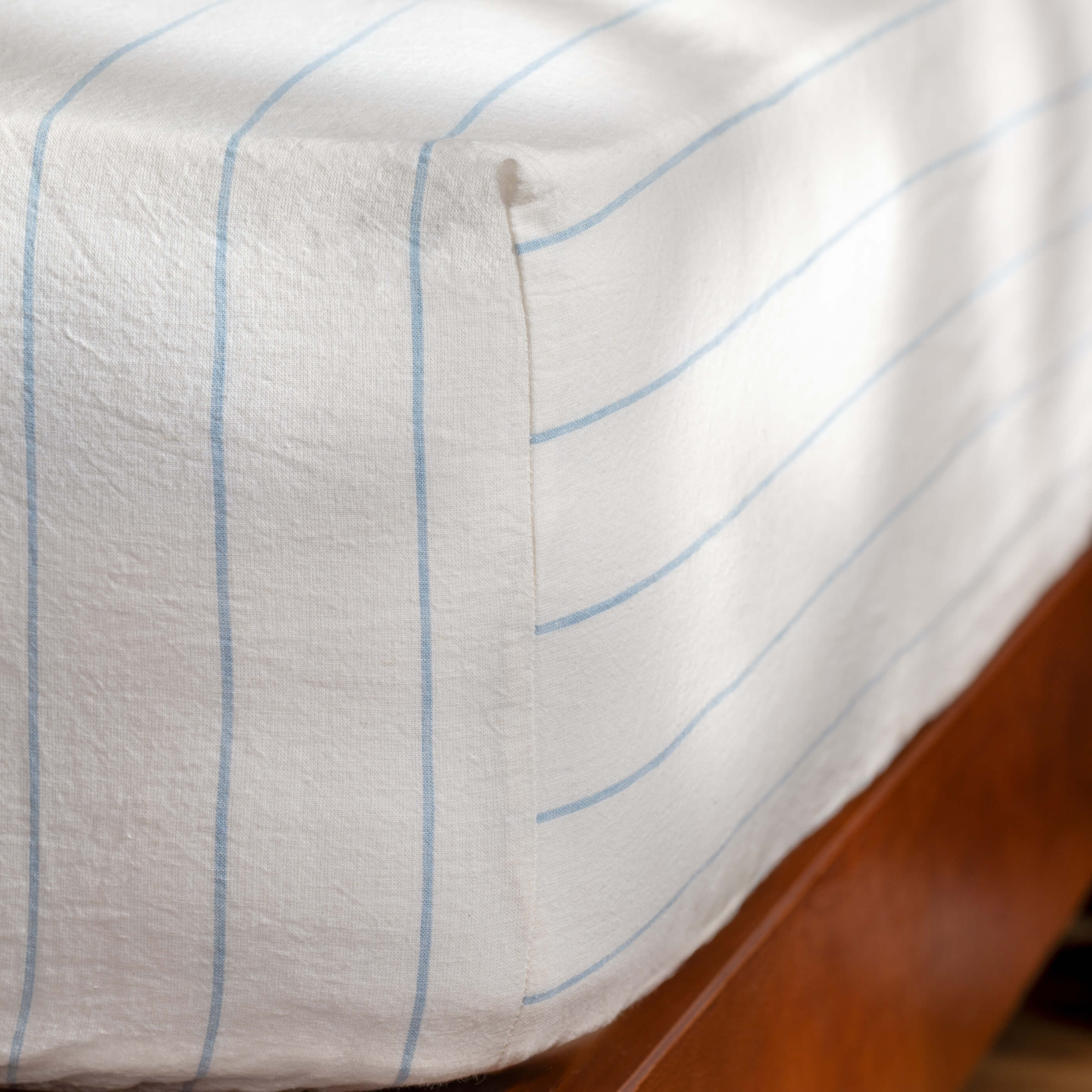 White/Blue Pinstripe Linen Cotton Blend Pillowcases - Image 4