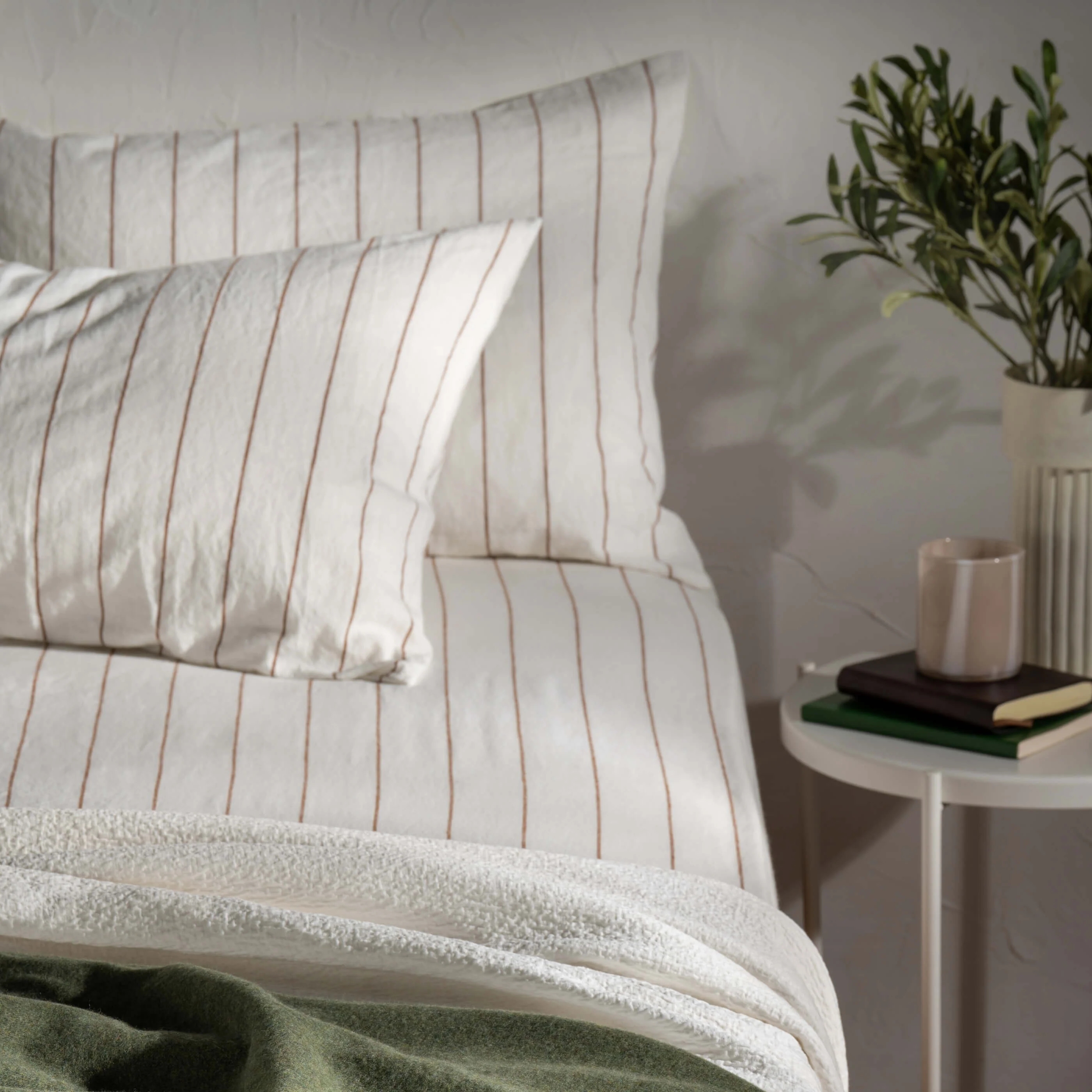 White/Burnt Orange Pinstripe Linen Cotton Blend Bedding - Image 3