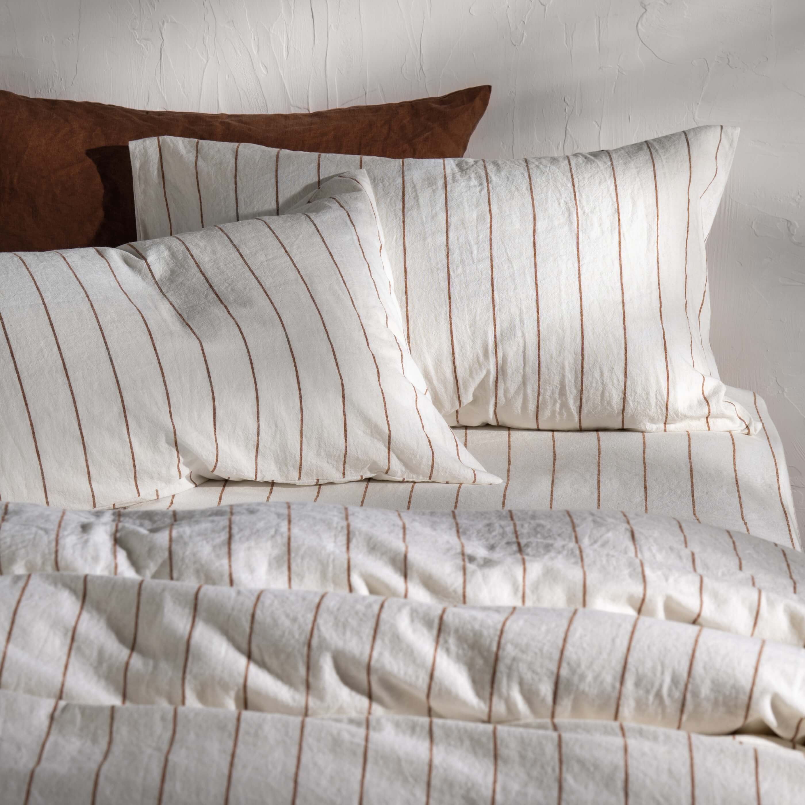 White/Burnt Orange Pinstripe Linen Cotton Blend Bedding - Image 4