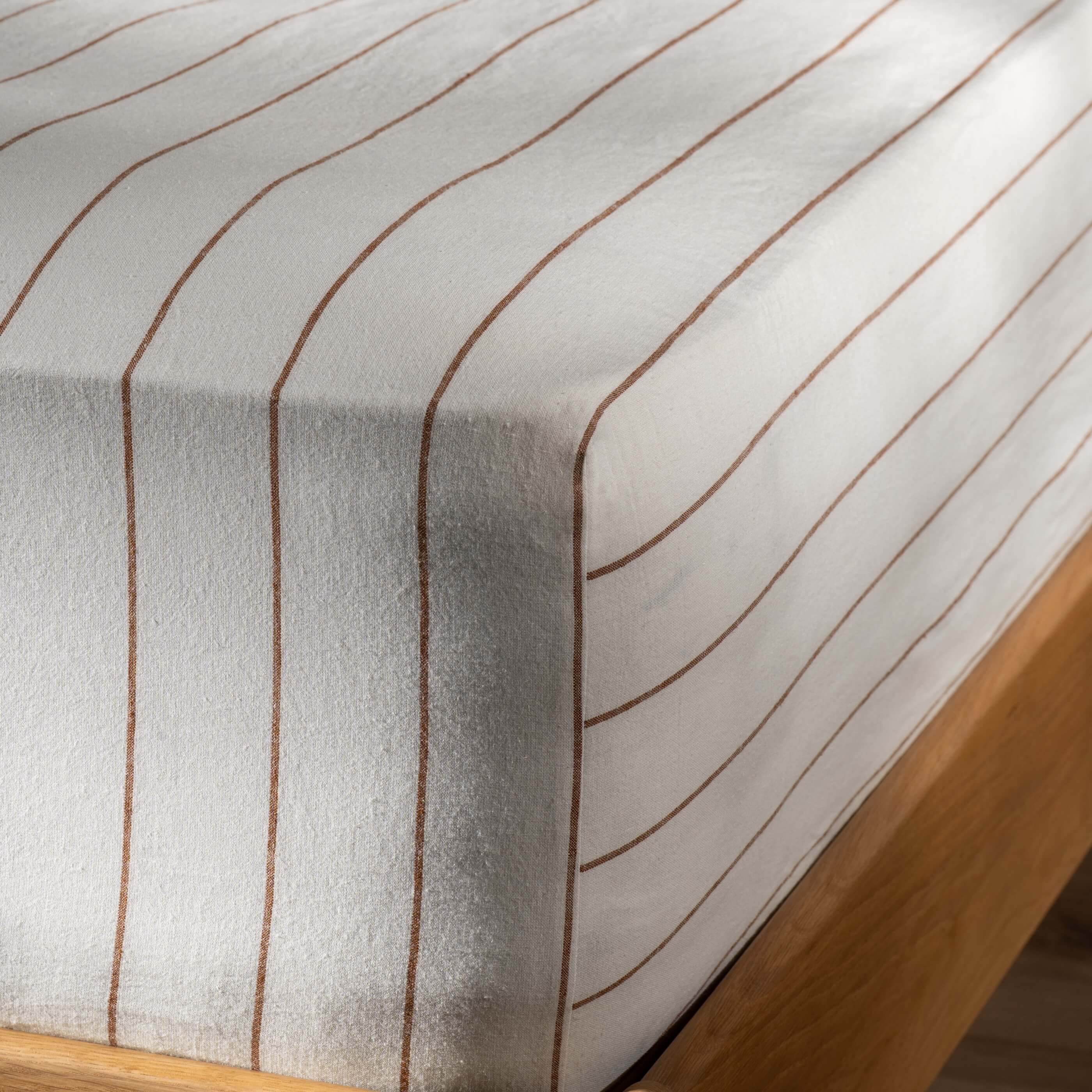 White/Burnt Orange Pinstripe Linen Cotton Blend Bedding - Image 5