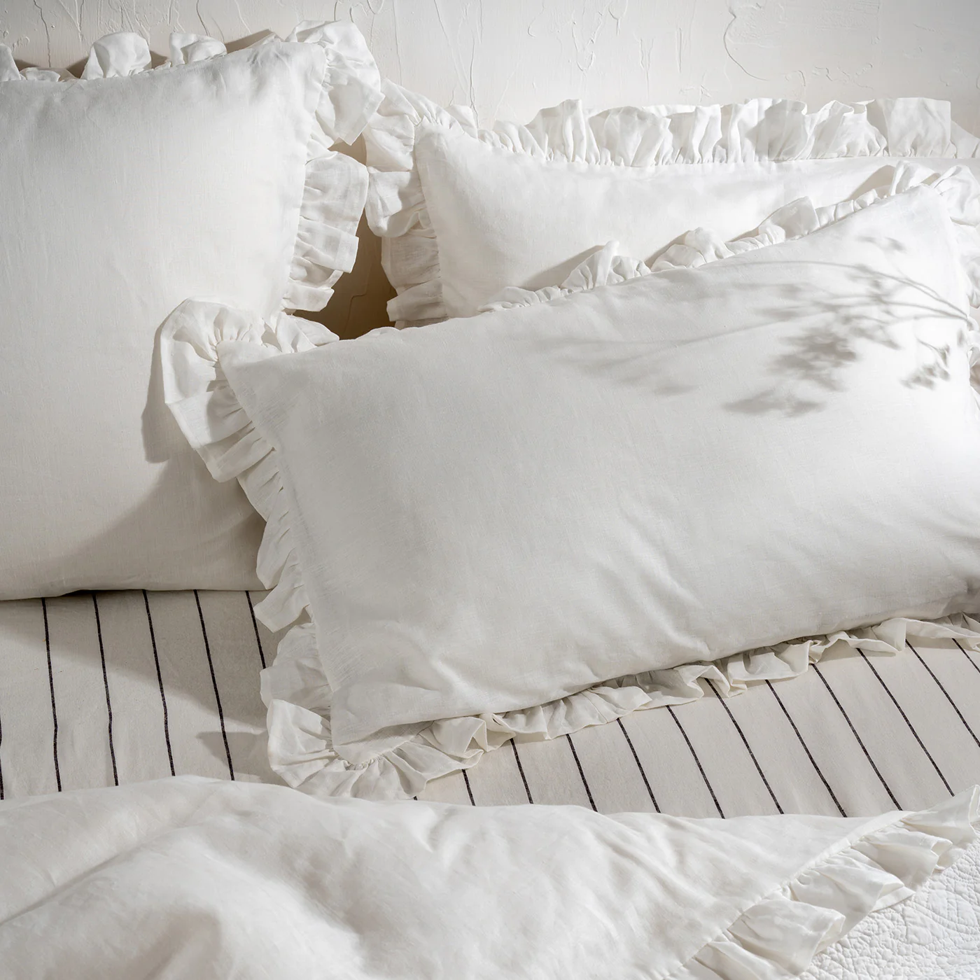 White Ruffled French Linen Bedding And Bed Sheets - Image 3