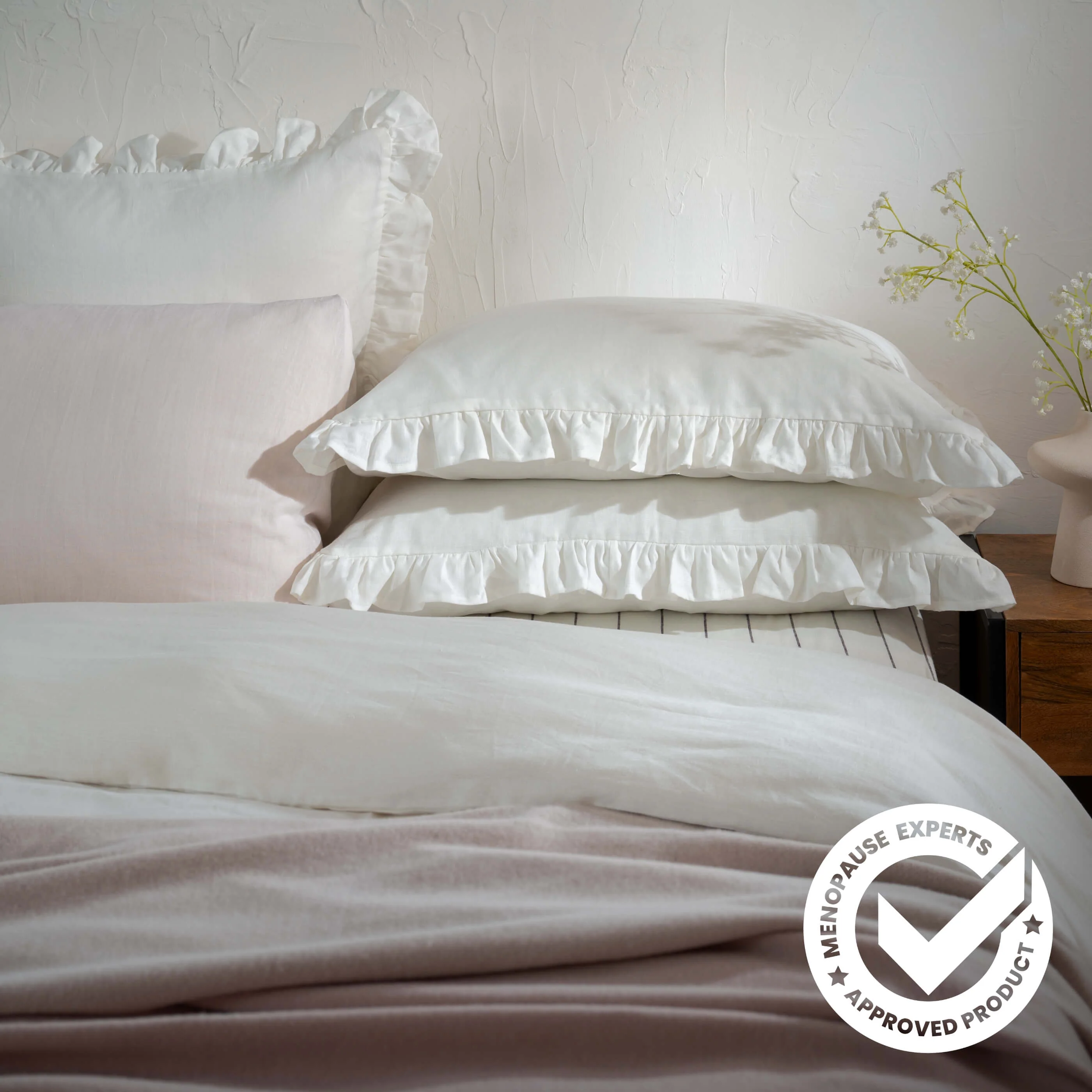 White Ruffled French Linen Bedding And Bed Sheets - Image 7