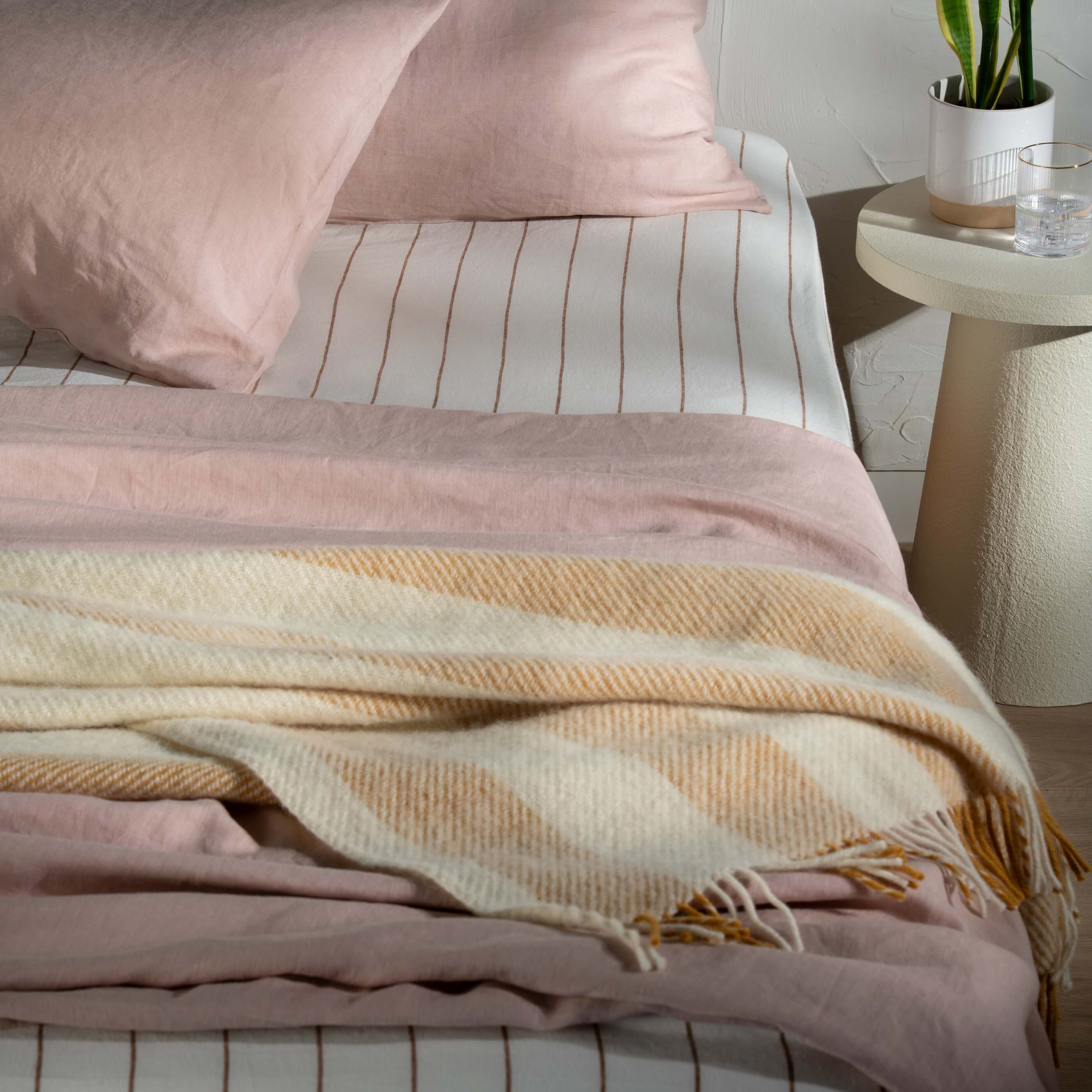 Yellow Ochre Brushed Wool Stripe Throw - Image 2